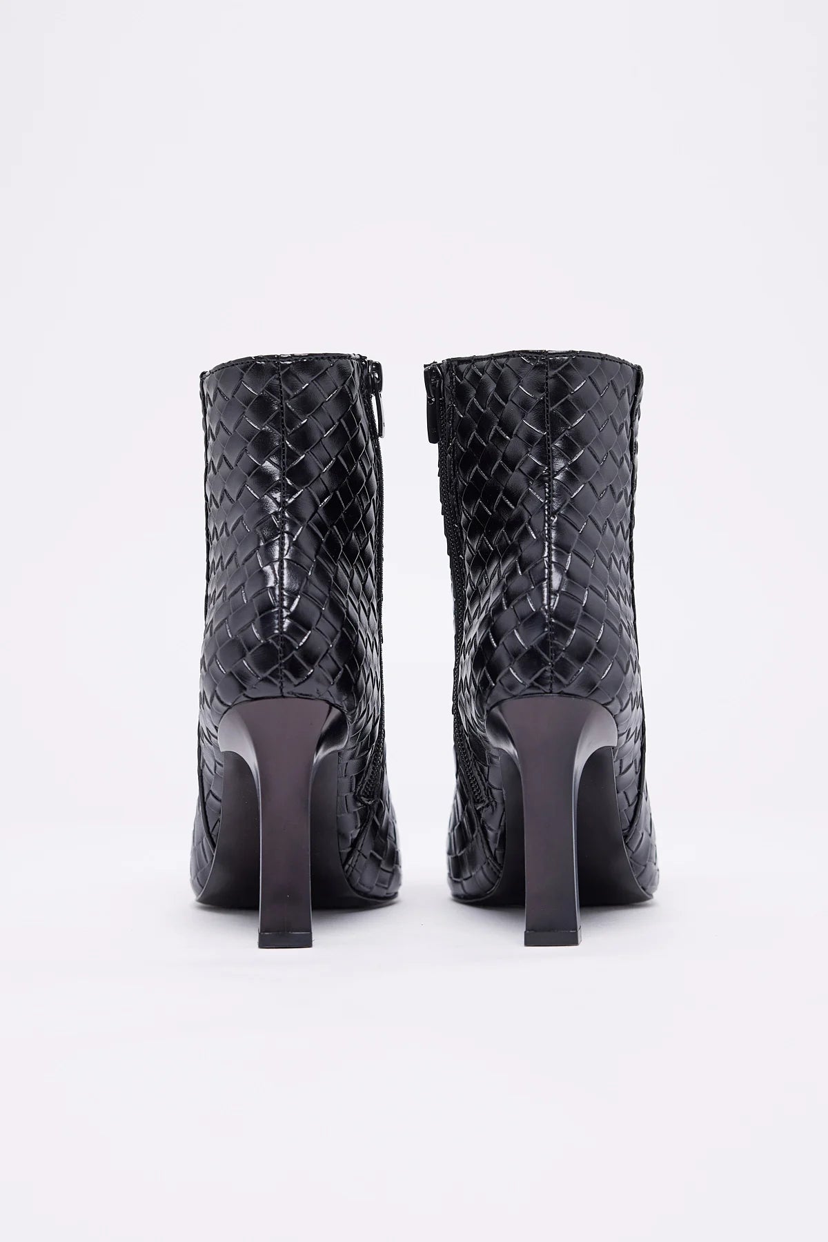 Printed leather women's knitted textured pointed toe heeled boots