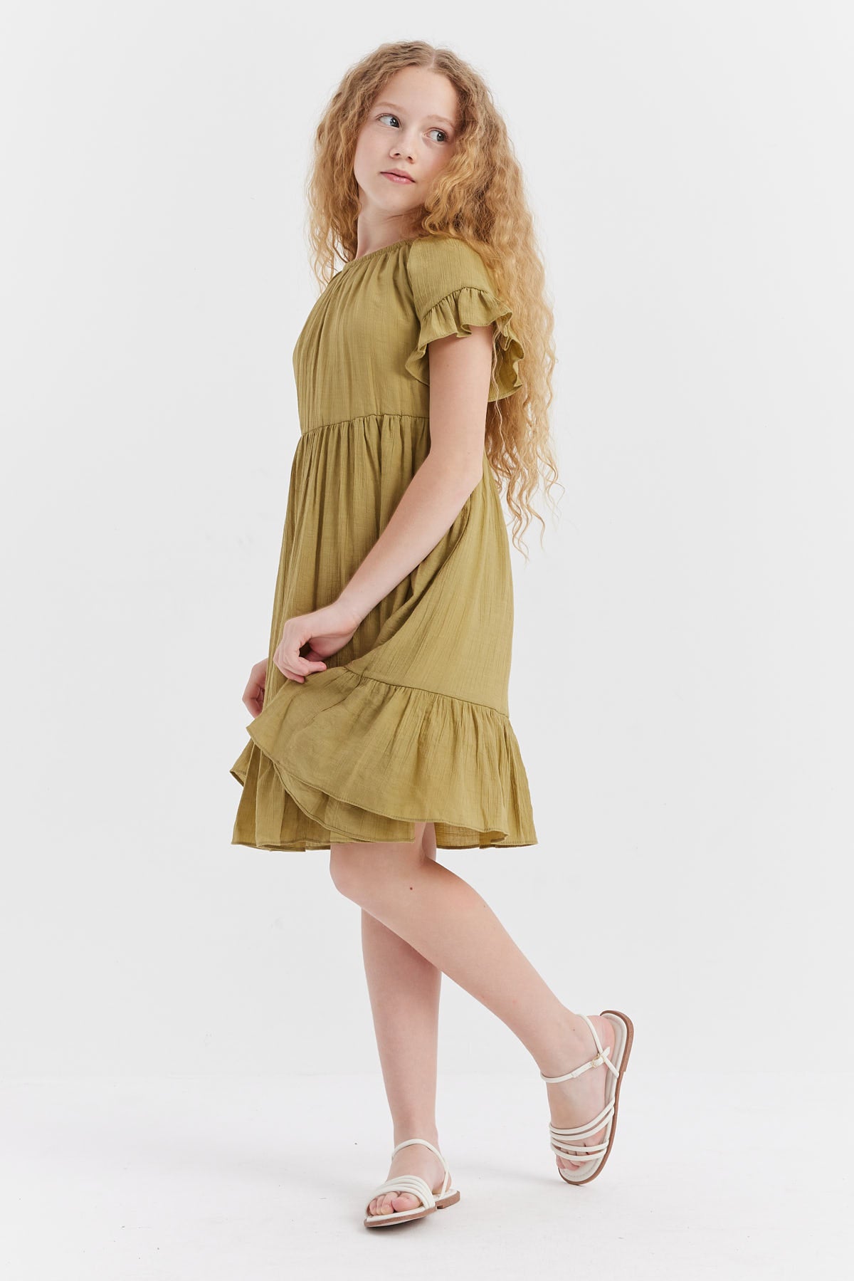 Girl's Waist Gathered Dress