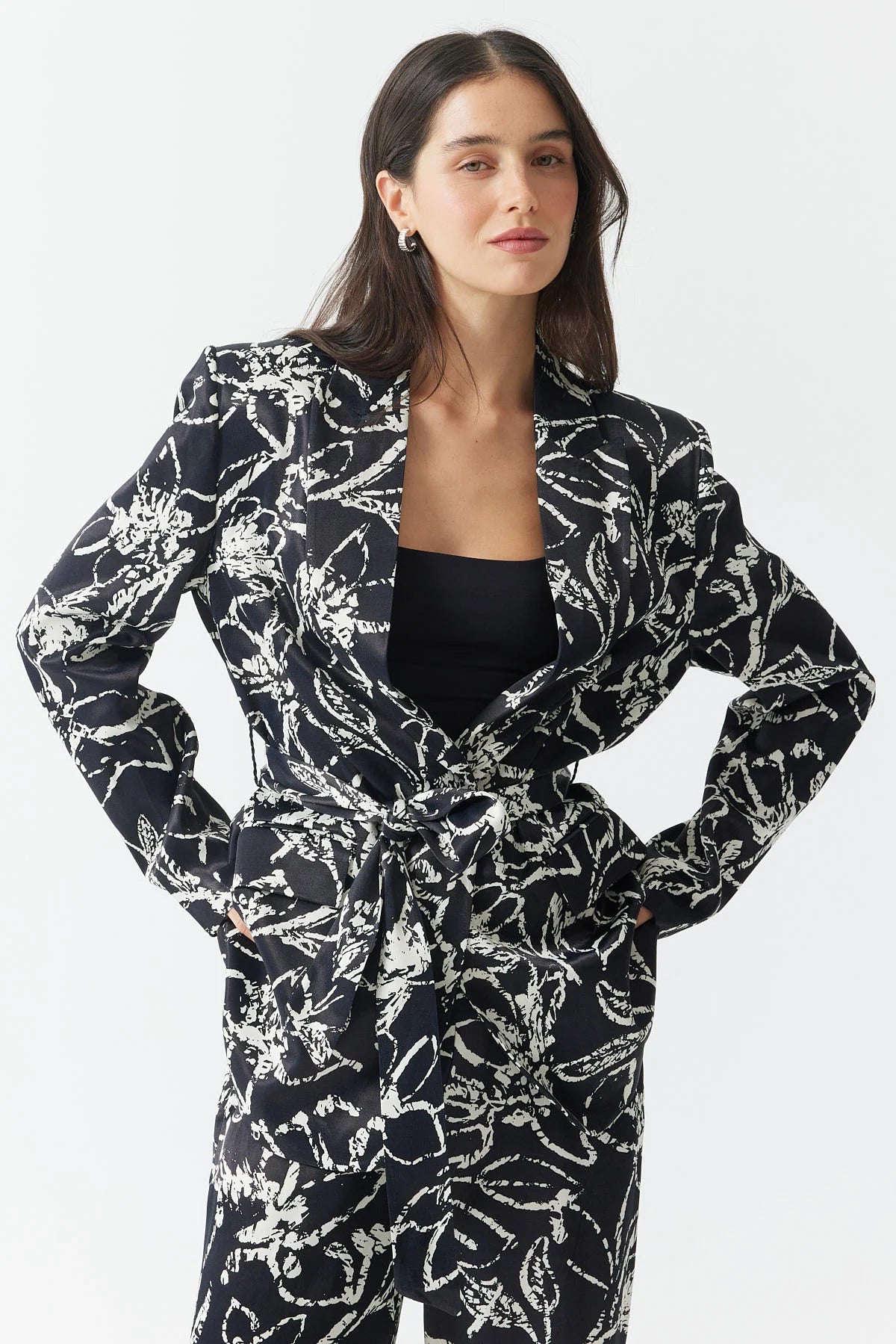 Women's Patterned Belt Detailed Jacket