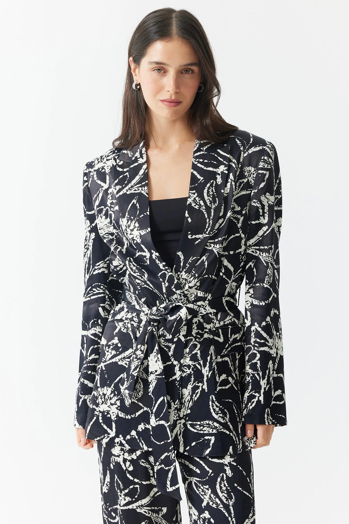 Women's Patterned Belt Detailed Jacket