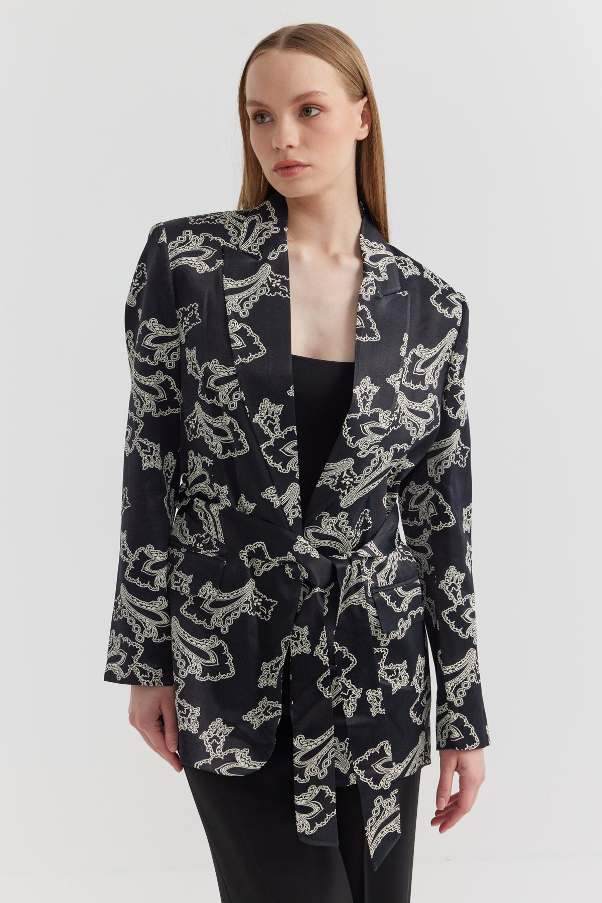 Women's Patterned Belt Detailed Jacket