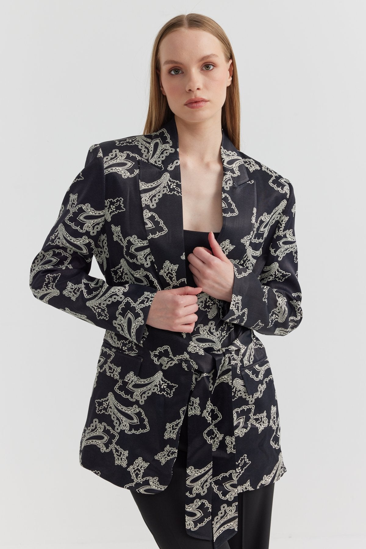 Women's Patterned Belt Detailed Jacket