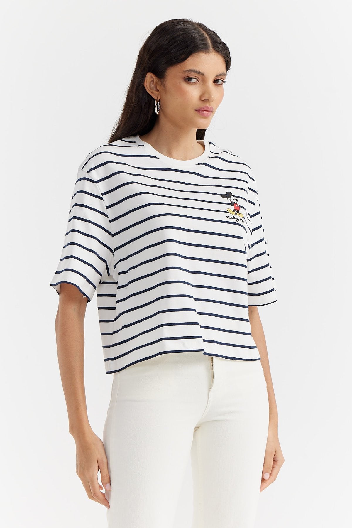 Women's Striped Print Detailed T-shirt