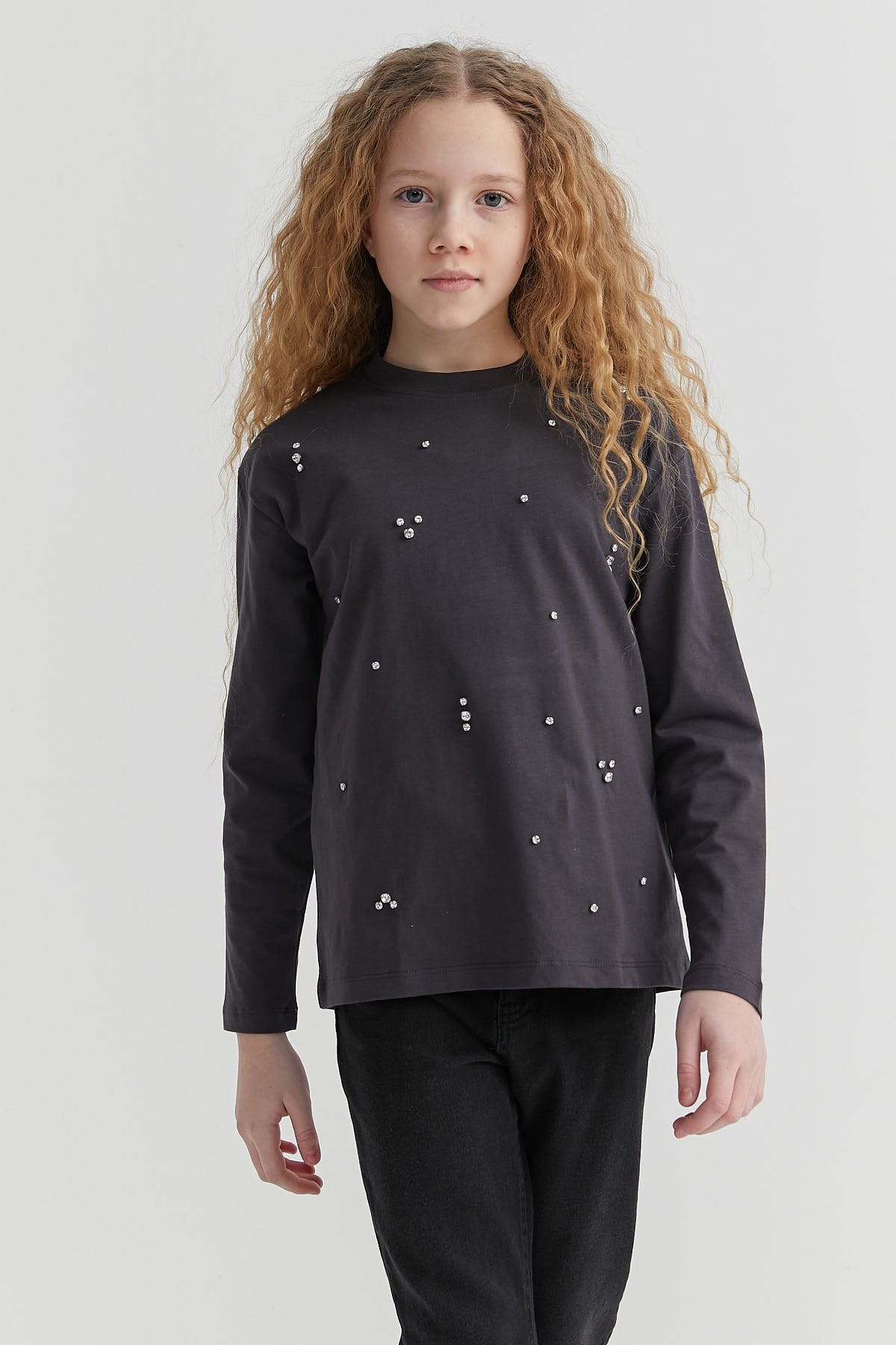Girl's Stone Detailed Long Sleeve Blouse