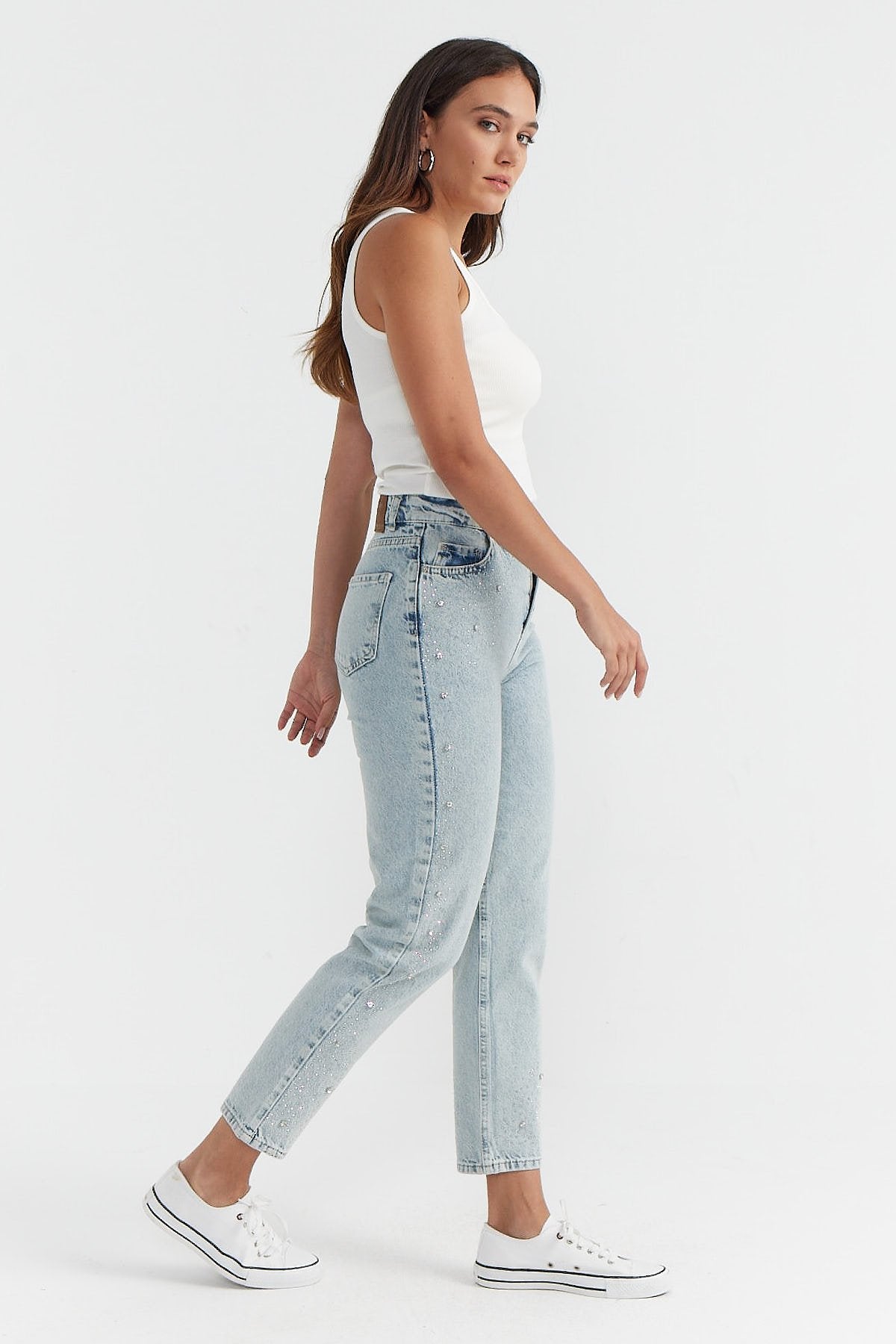 Women's High Waist Stone Printed Jeans