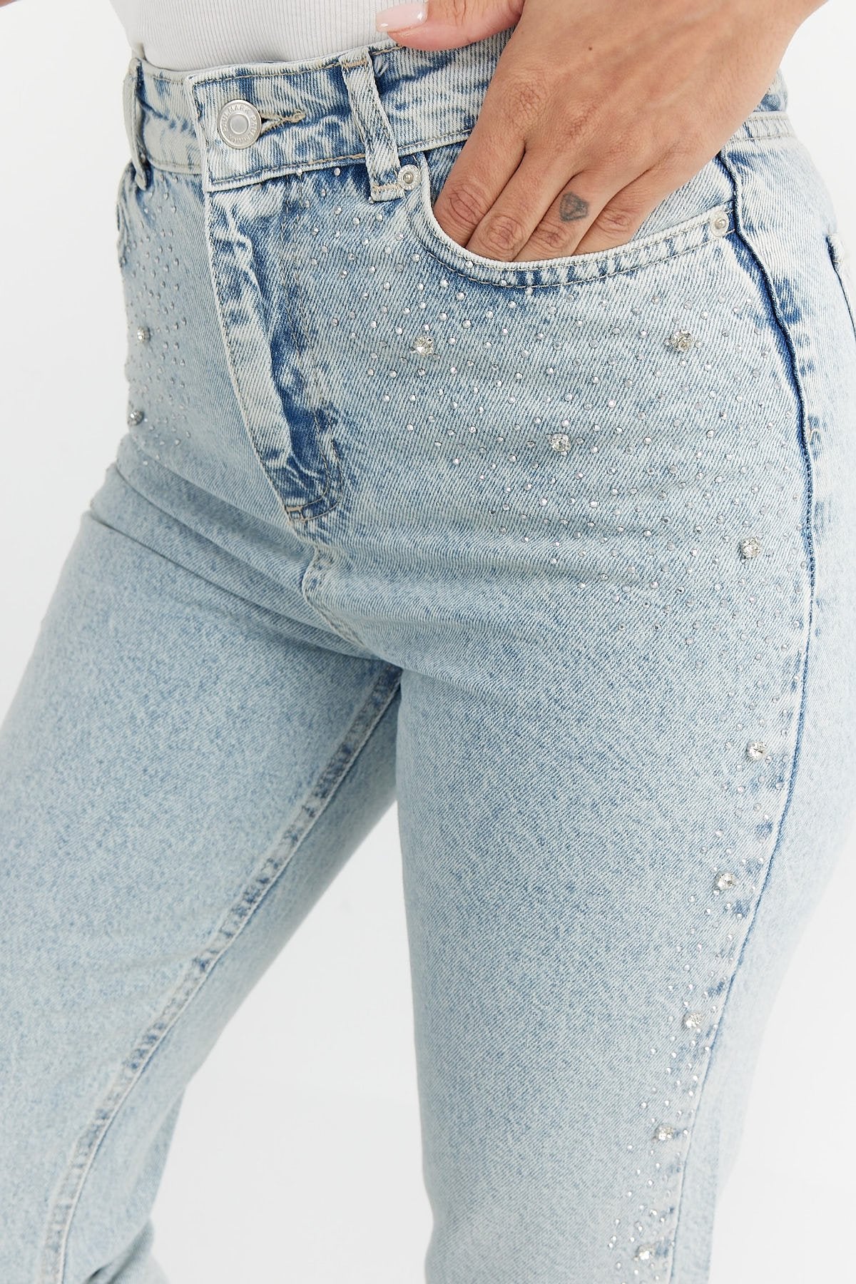 Women's High Waist Stone Printed Jeans