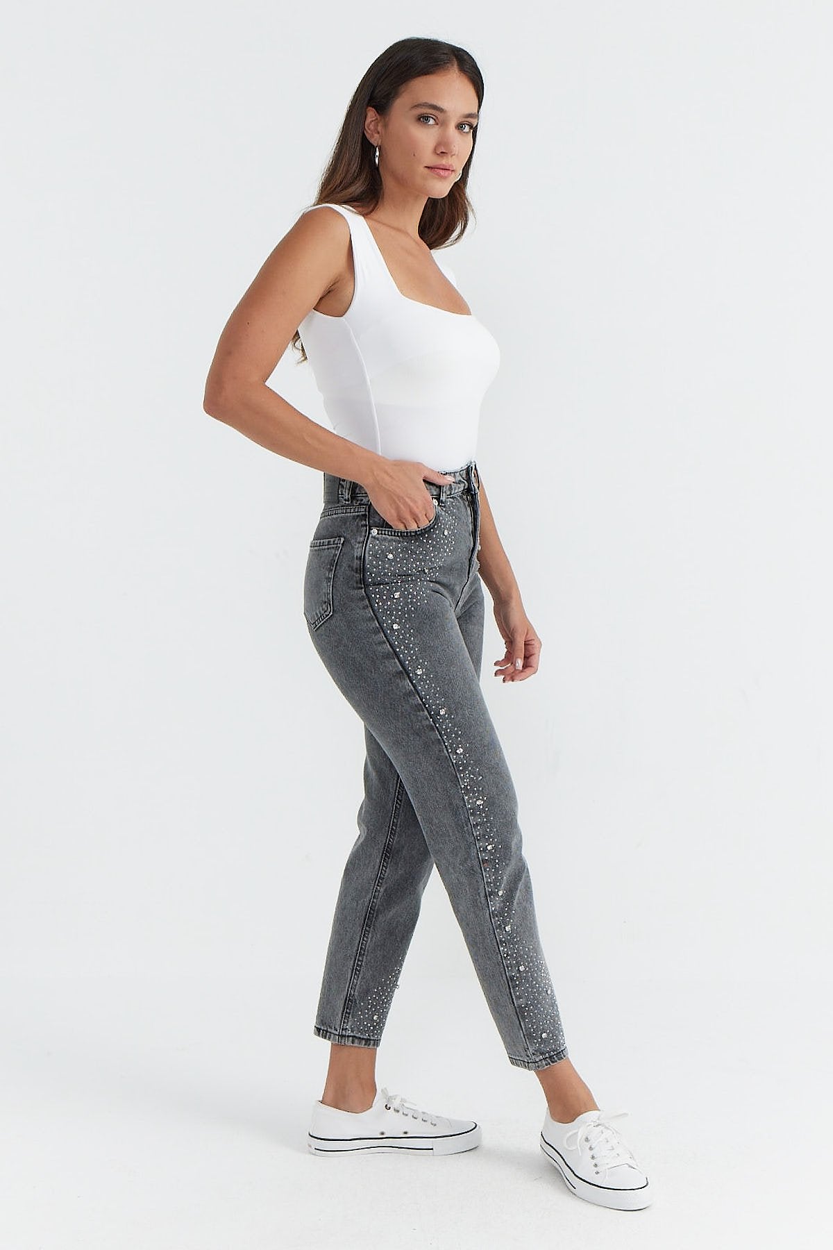 Women's High Waist Stone Printed Jeans