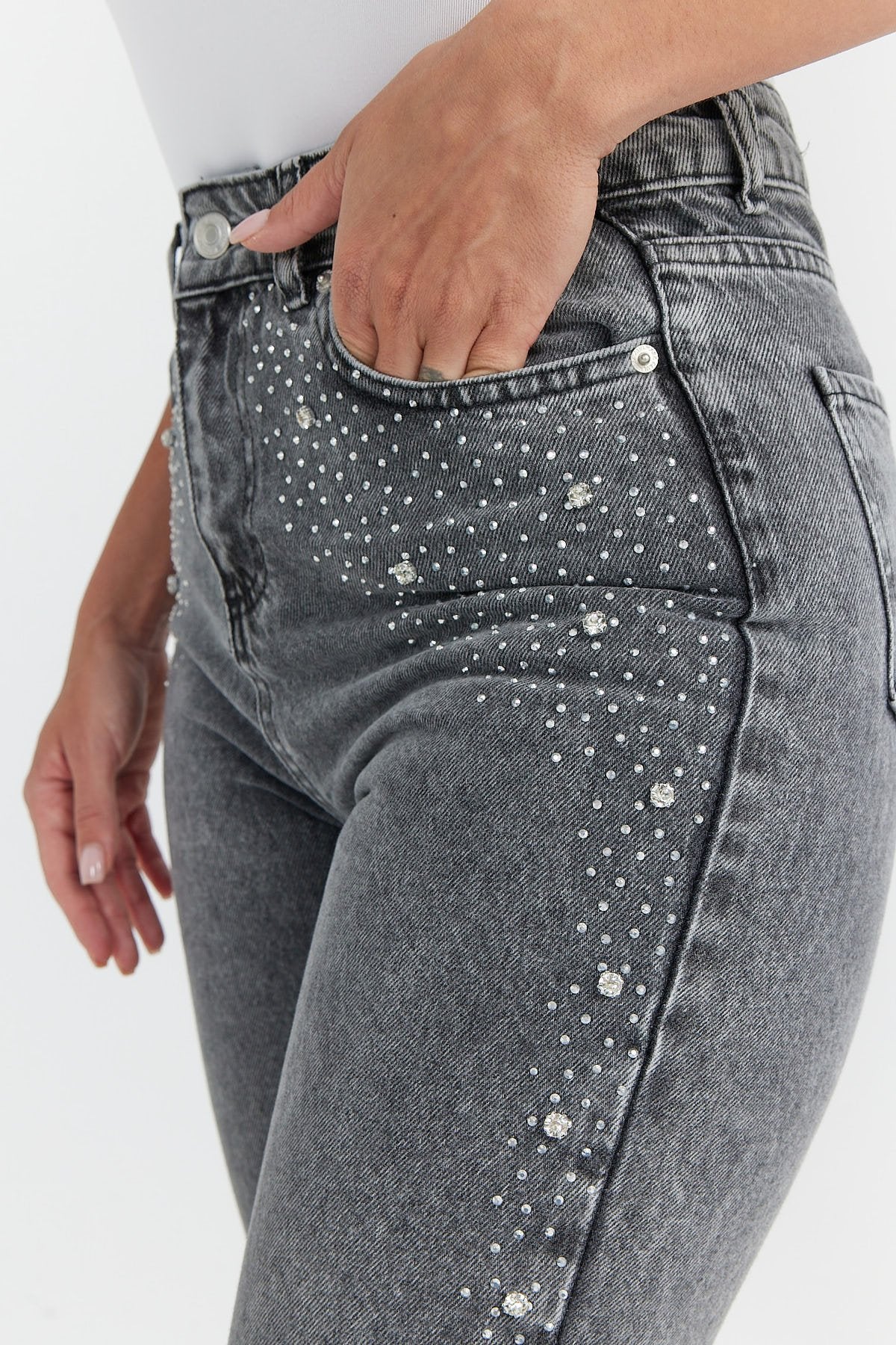 Women's High Waist Stone Printed Jeans