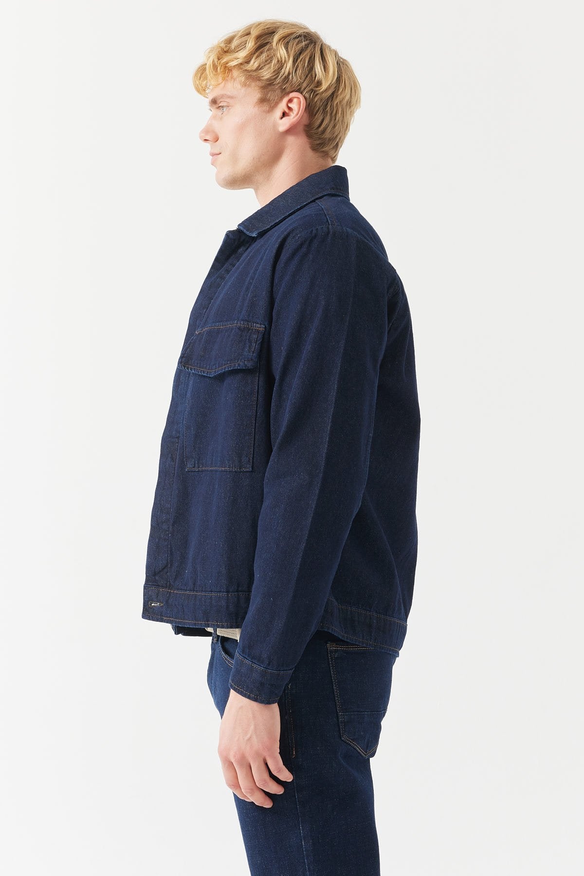 Men's Denim Jacket with Pocket and Flap Pocket