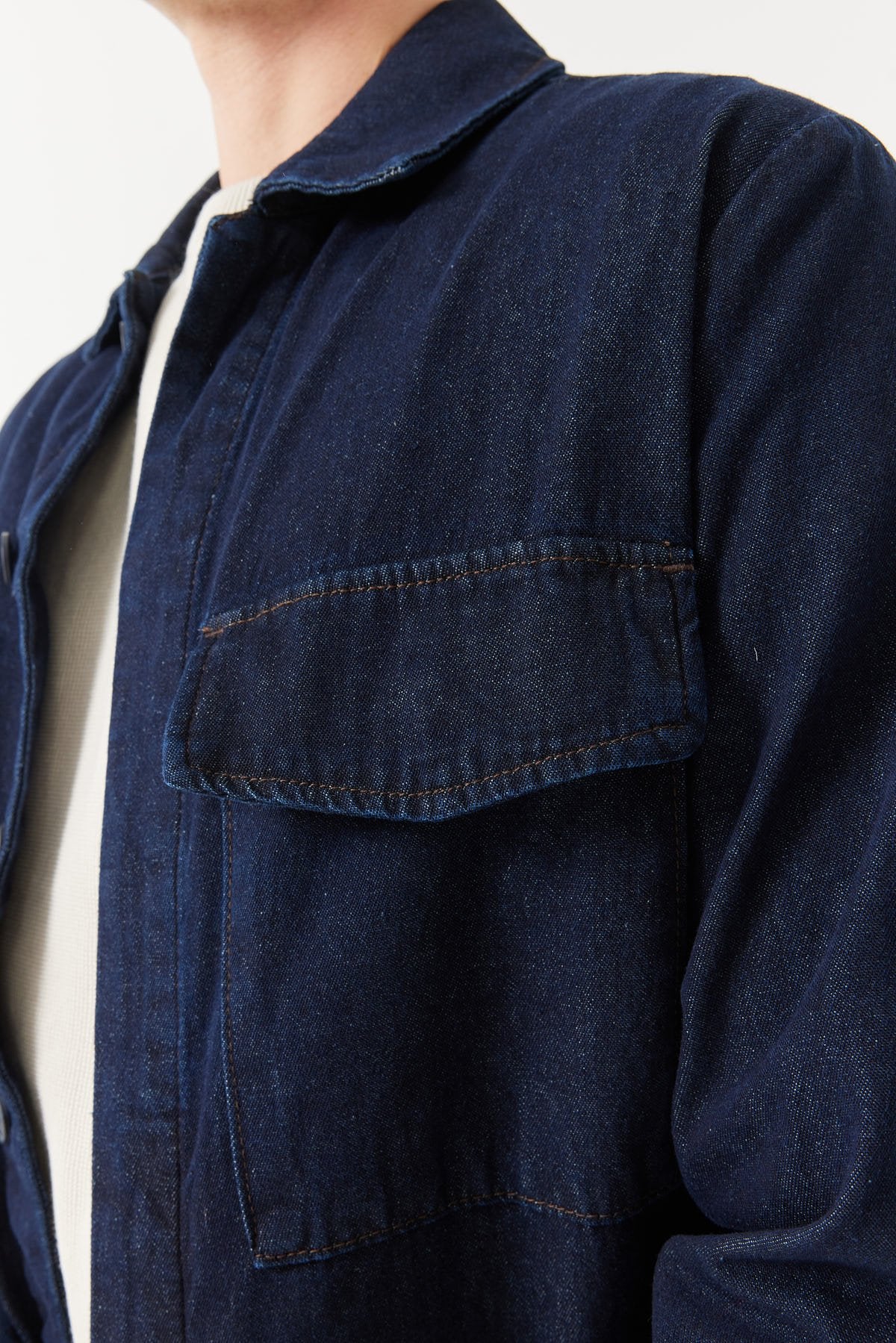 Men's Denim Jacket with Pocket and Flap Pocket