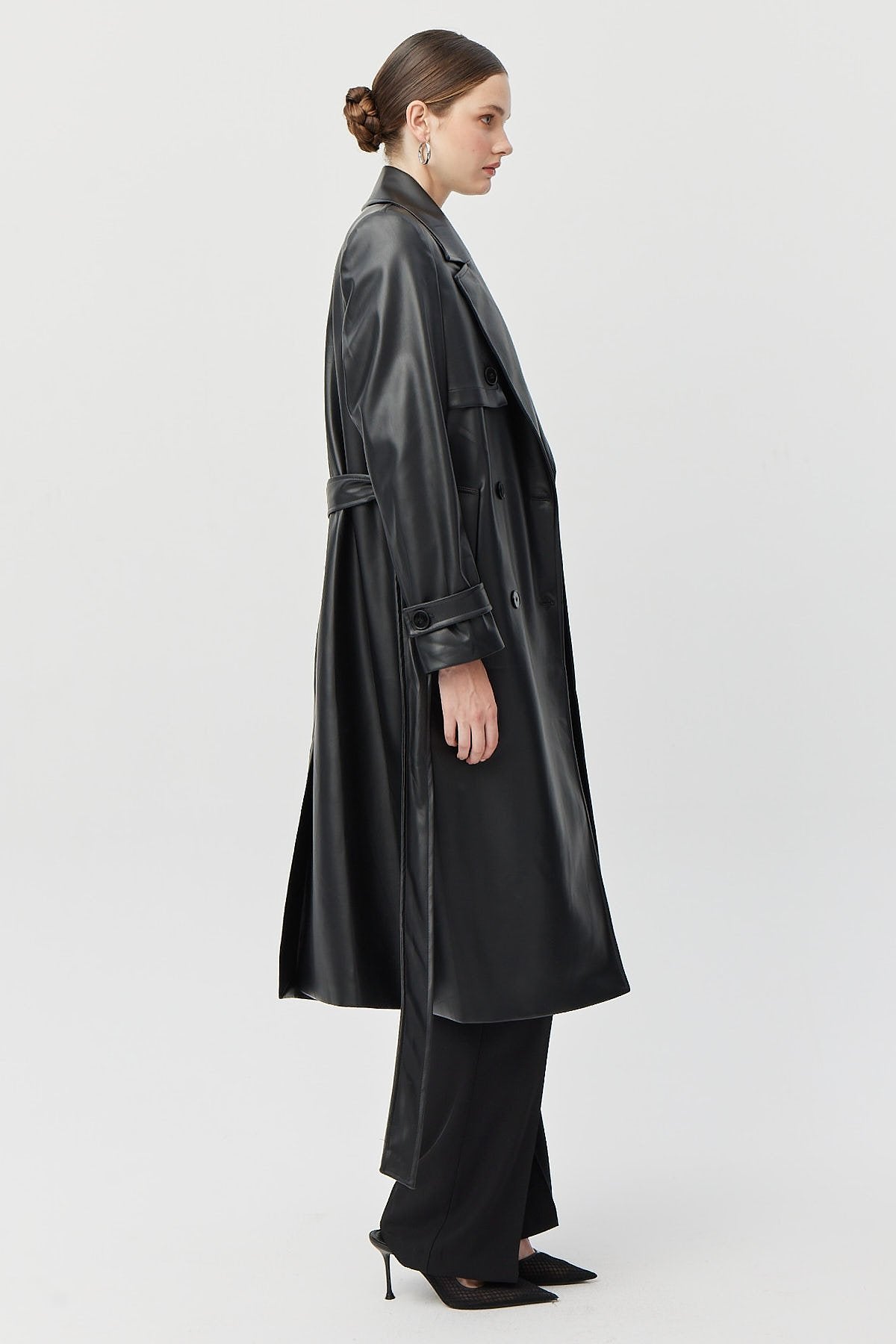 Women's Belted Leather Trench Coat