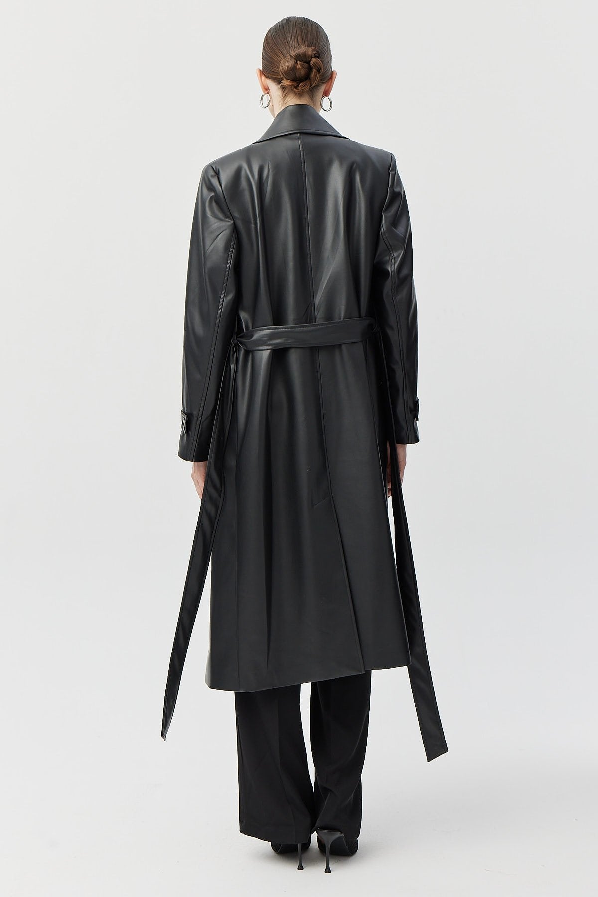 Women's Belted Leather Trench Coat