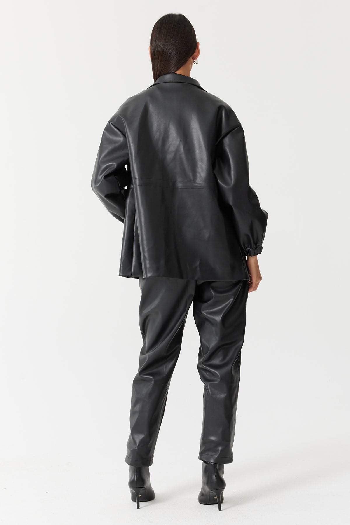 Women's Adjustable Waist Leather Coat