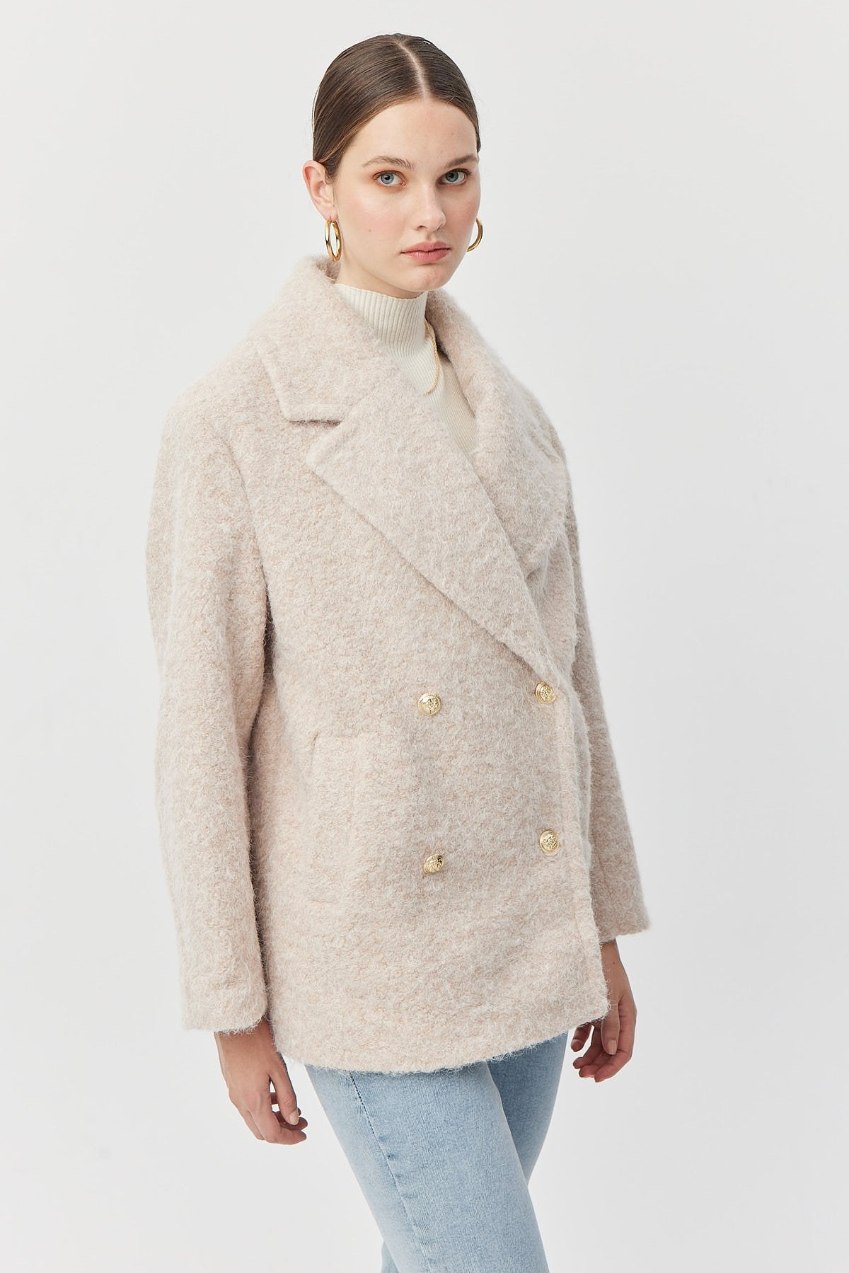 Women's Double-Breasted Boucle Short Coat