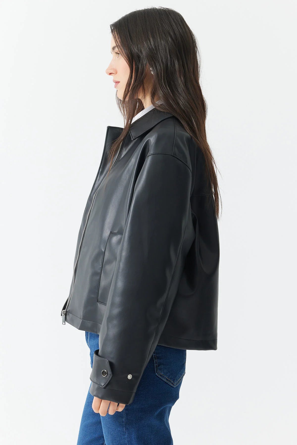 Women's Shirt Collar Leather Jacket