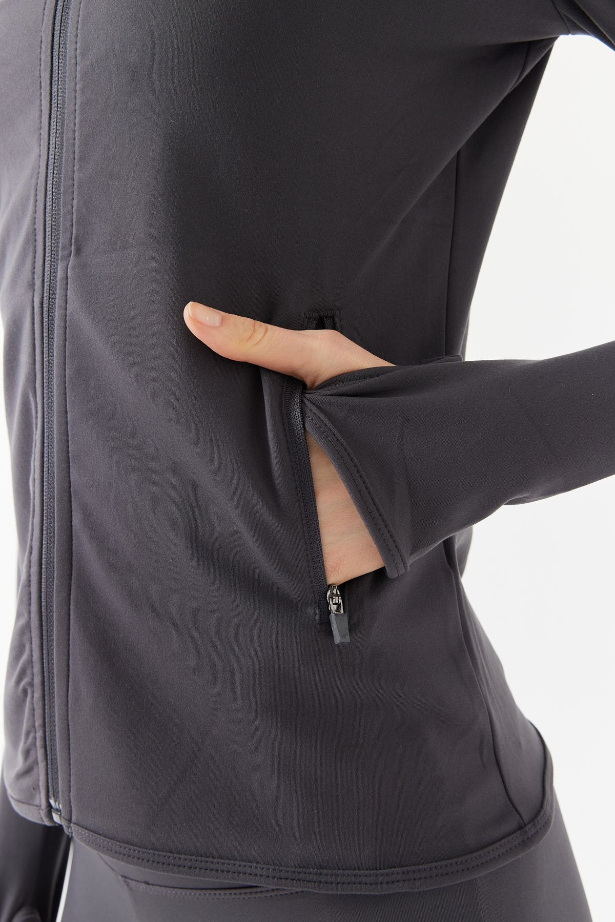 Women's Glove Detailed Zippered Thin Sweat Coat