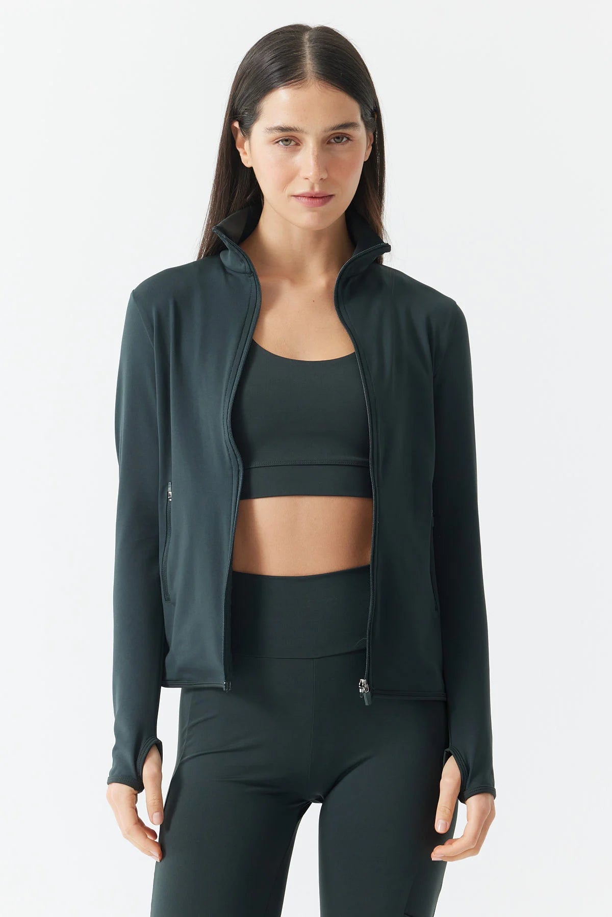 Women's Glove Detailed Zippered Thin Sweat Coat