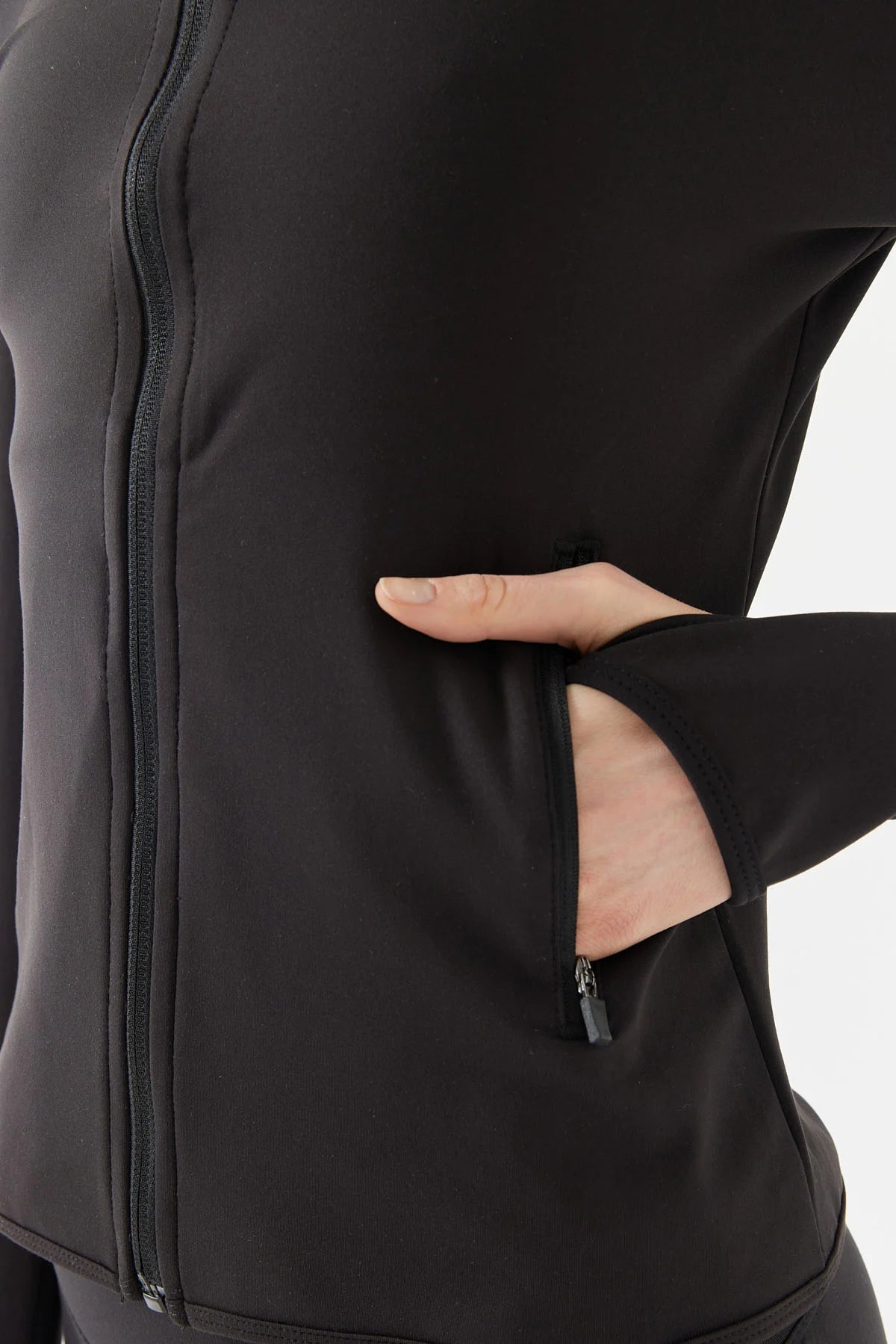 Women's Glove Detailed Zippered Thin Sweat Coat