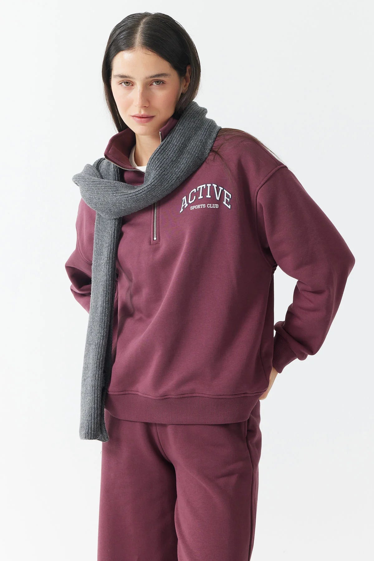 Women's Zip-Up High-Neck Sweatshirt