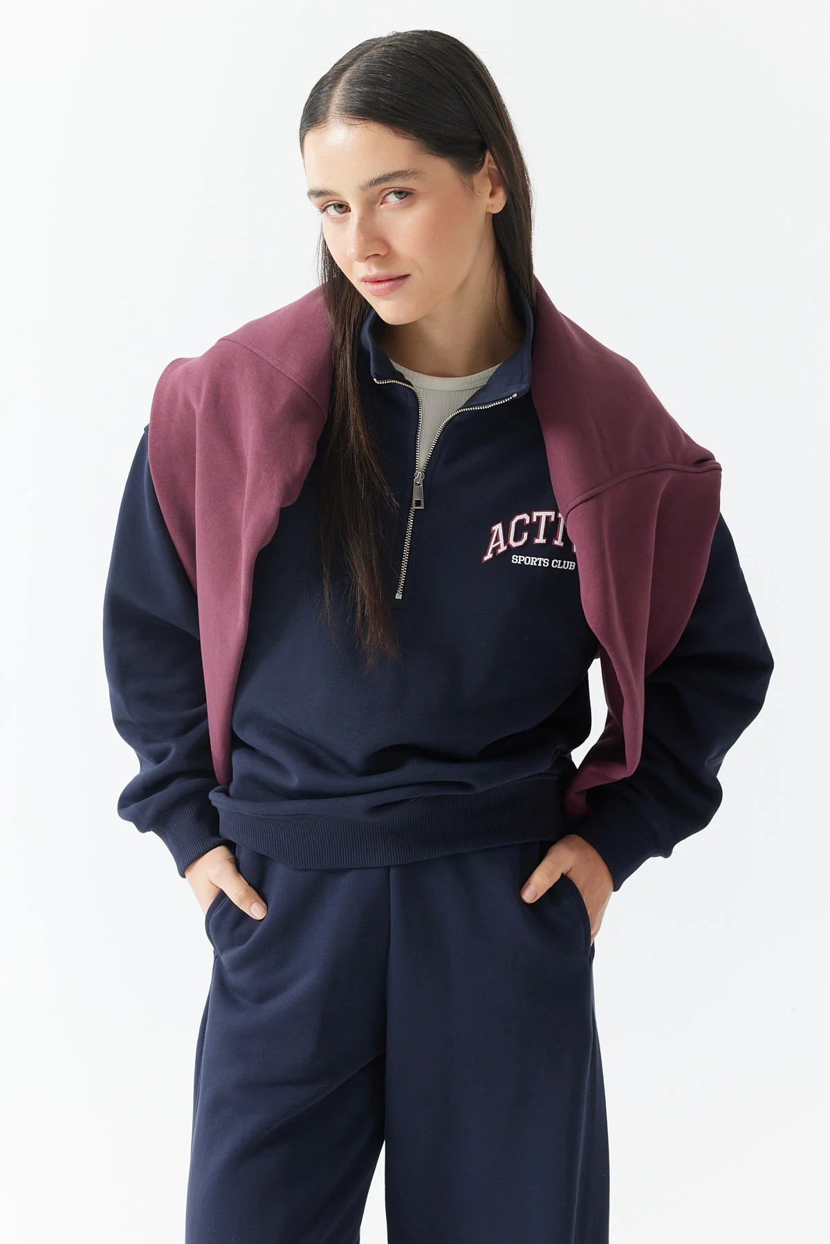 Women's Zip-Up High-Neck Sweatshirt