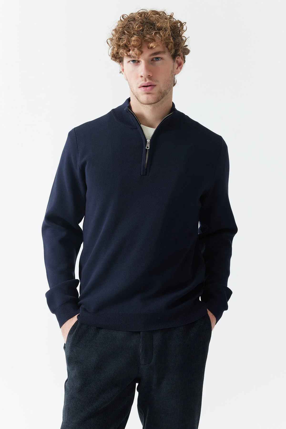 Men's Zip-Up Stand-Up Collar Knit Sweater