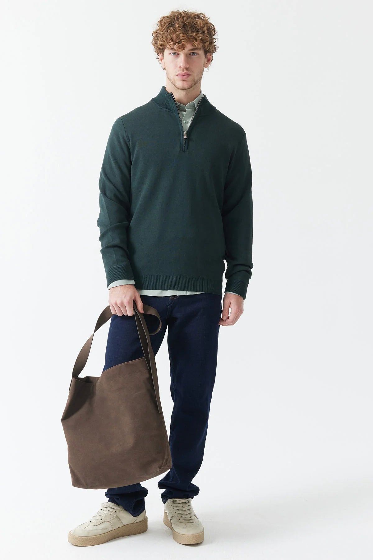Men's Zip-Up Stand-Up Collar Knit Sweater