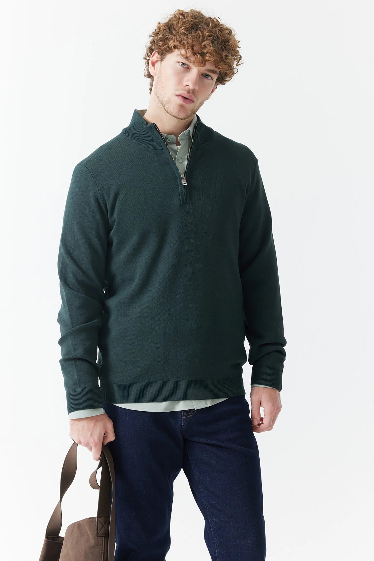 Men's Zip-Up Stand-Up Collar Knit Sweater