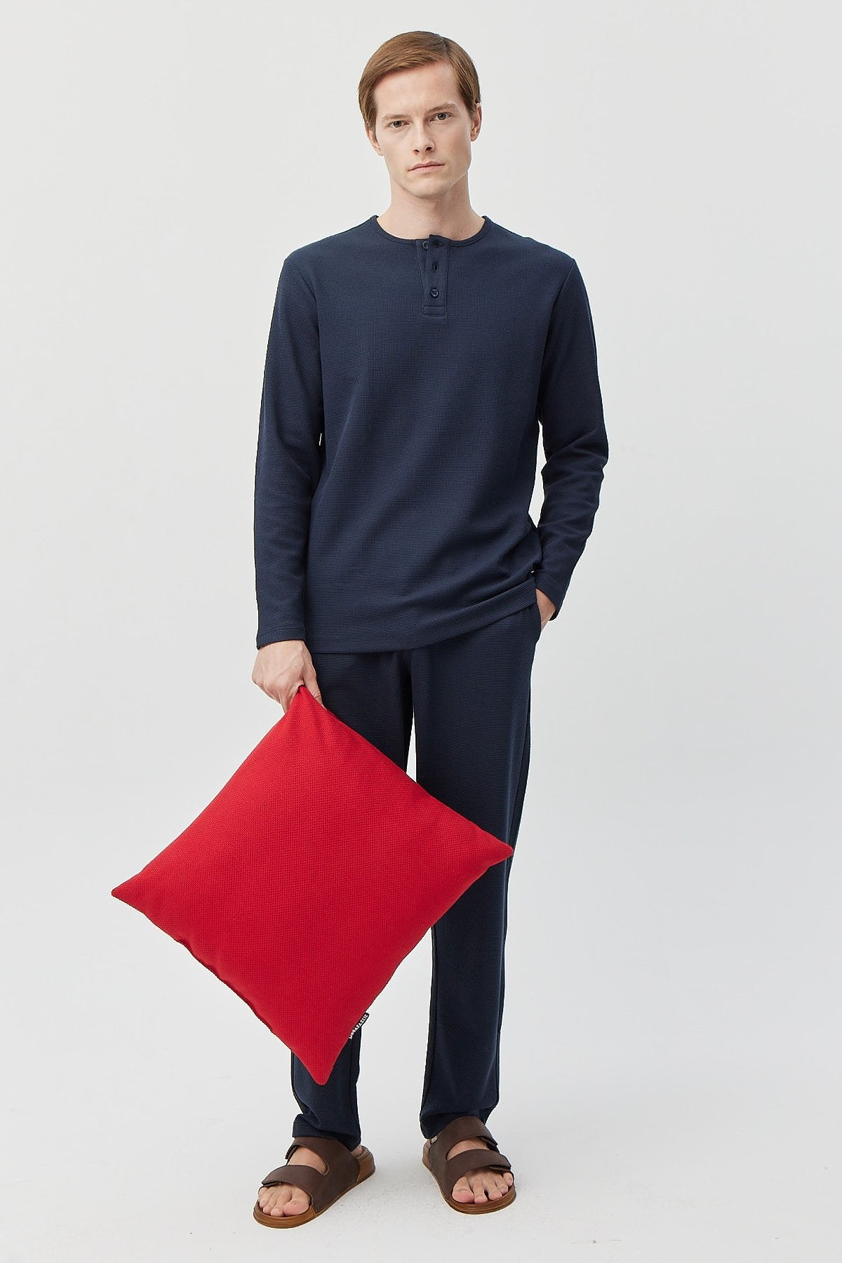 Men's Long Sleeve Textured Pajama Set