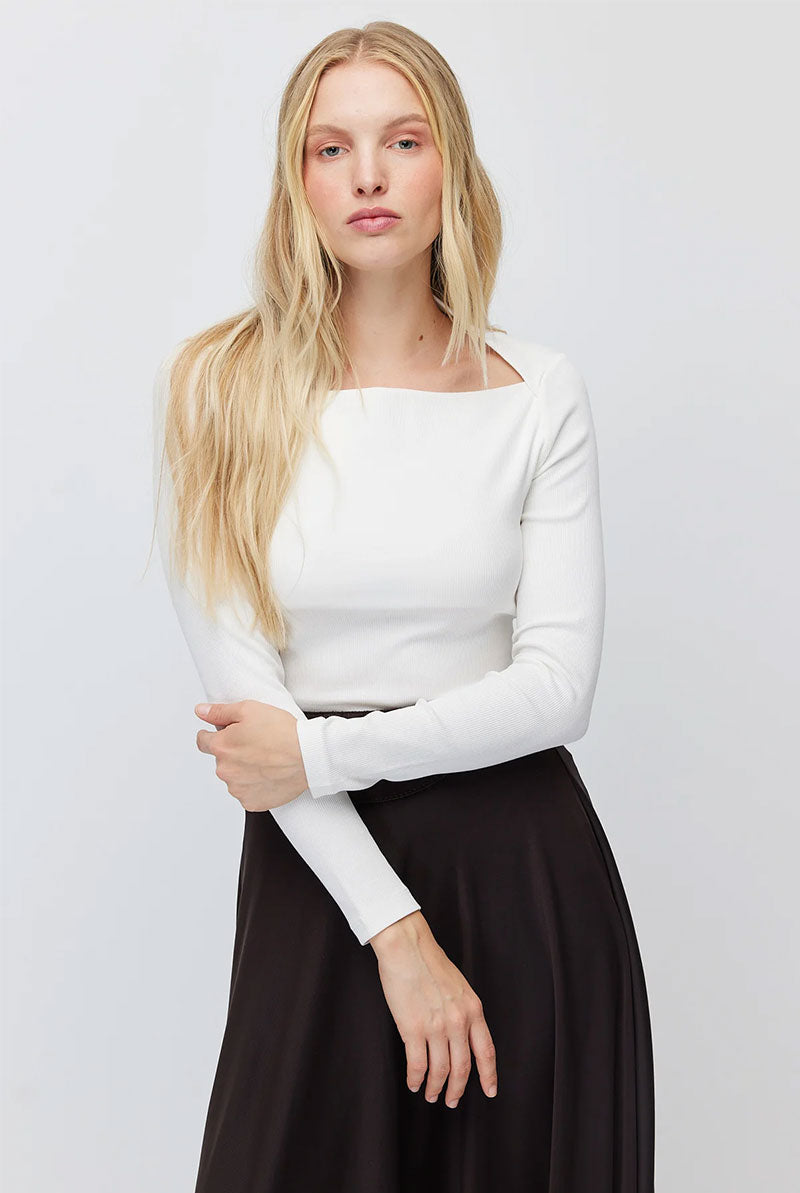 Women's Square Neck Ribbed Long Sleeve Blouse