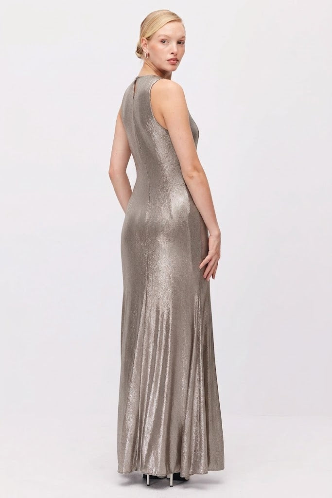 Women's Metallic Look Sleeveless Long Evening Dress