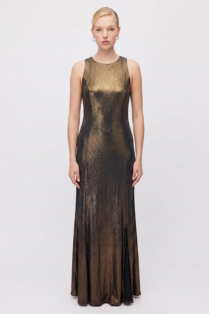 Women's Metallic Look Sleeveless Long Evening Dress