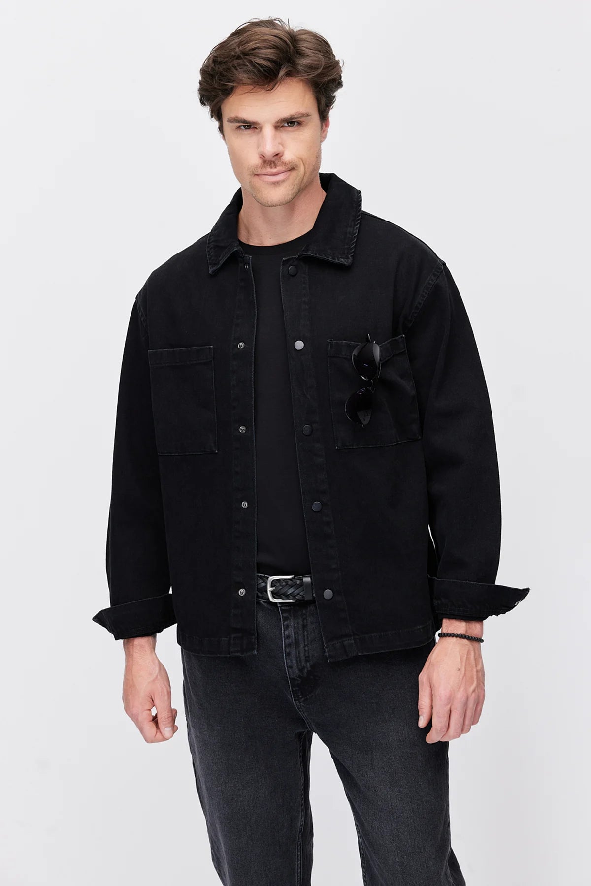 Men's Wide-Fit Denim Jacket with Pockets
