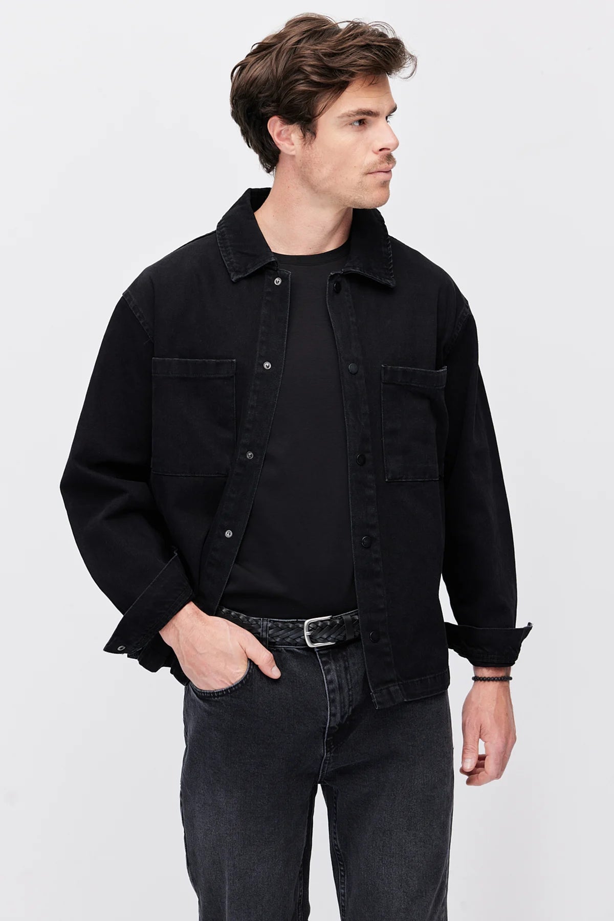Men's Wide-Fit Denim Jacket with Pockets