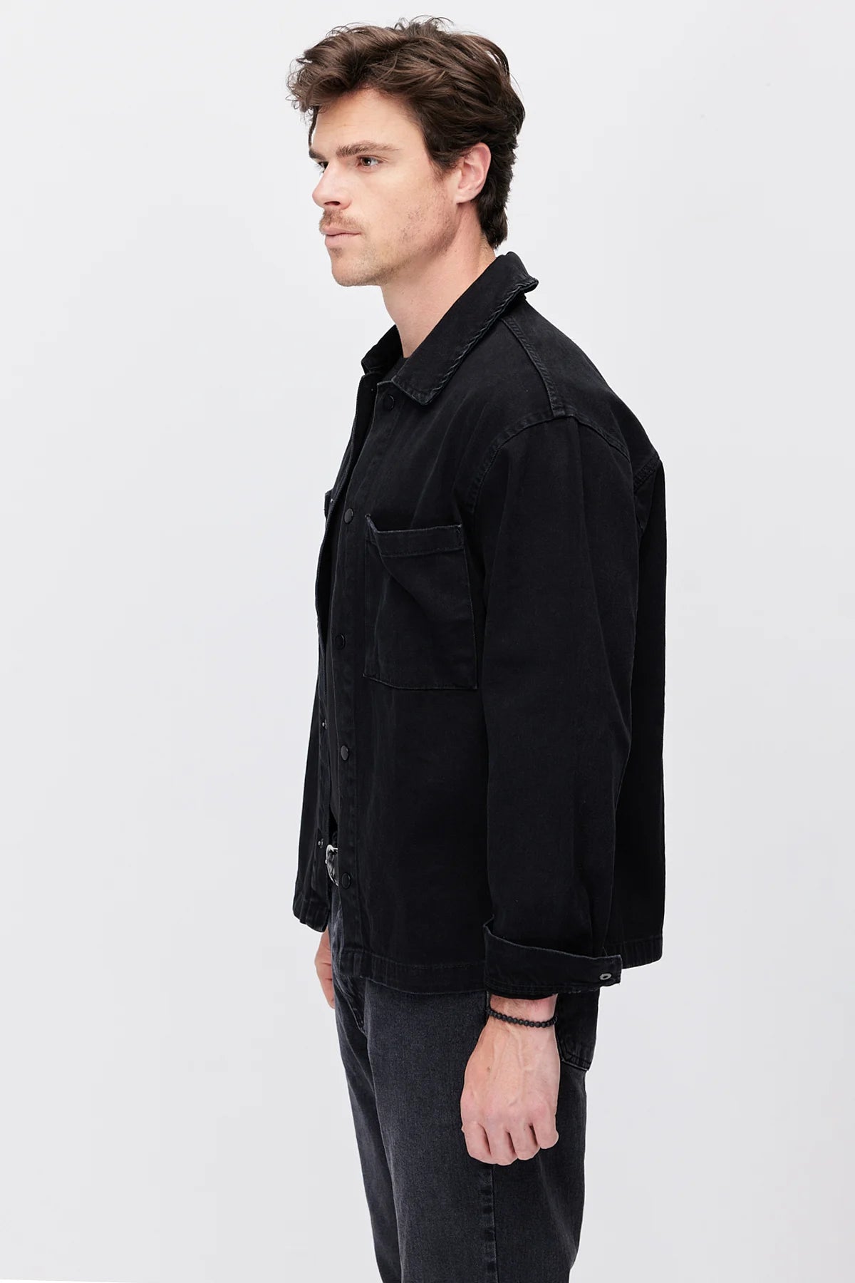 Men's Wide-Fit Denim Jacket with Pockets