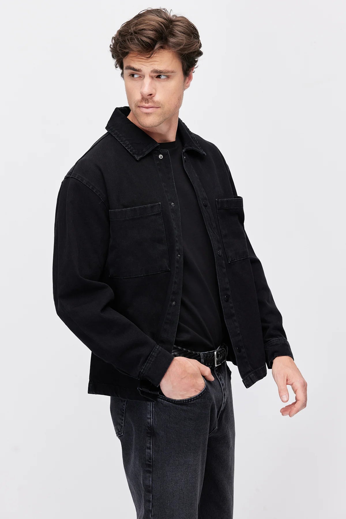 Men's Wide-Fit Denim Jacket with Pockets