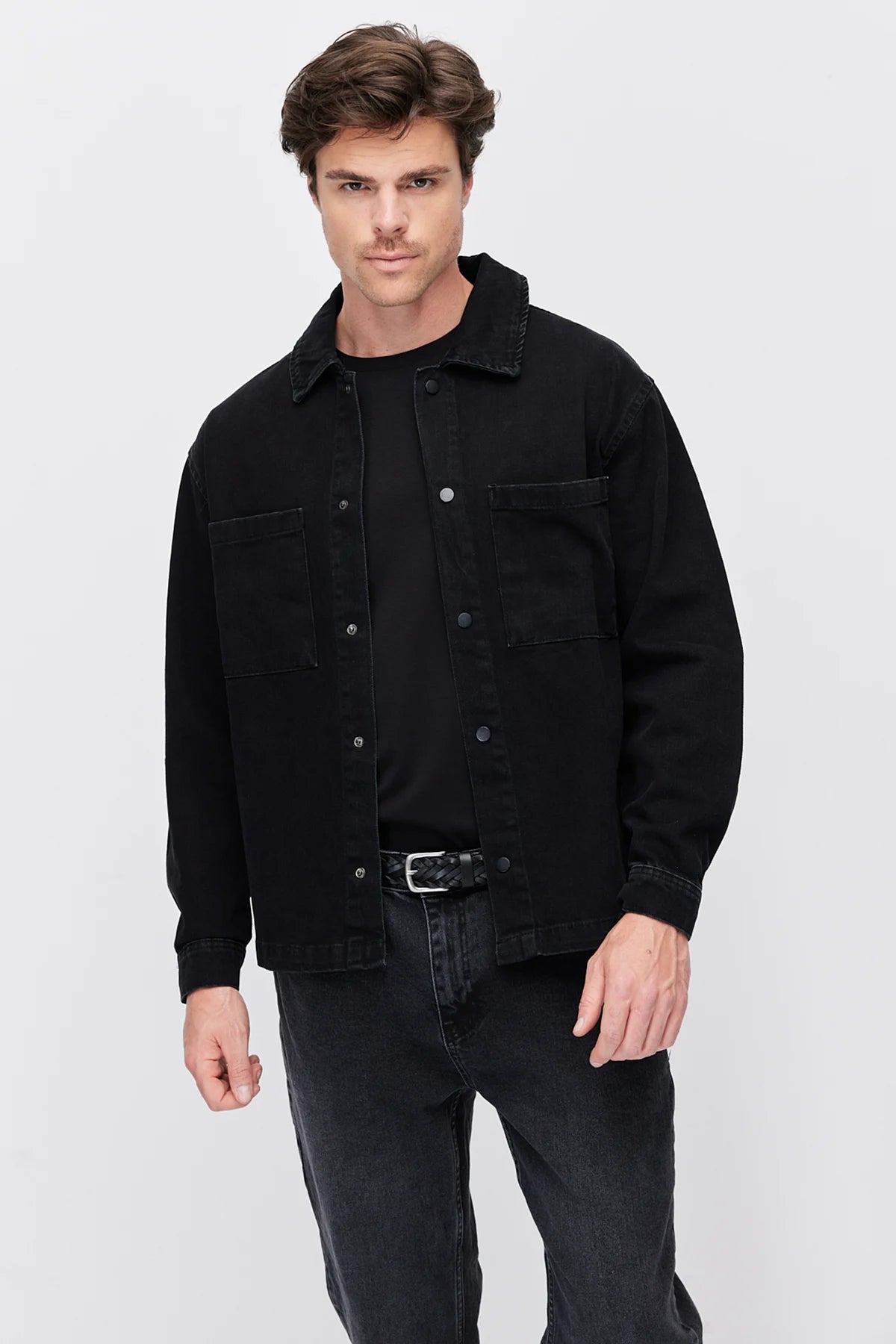 Men's Wide-Fit Denim Jacket with Pockets