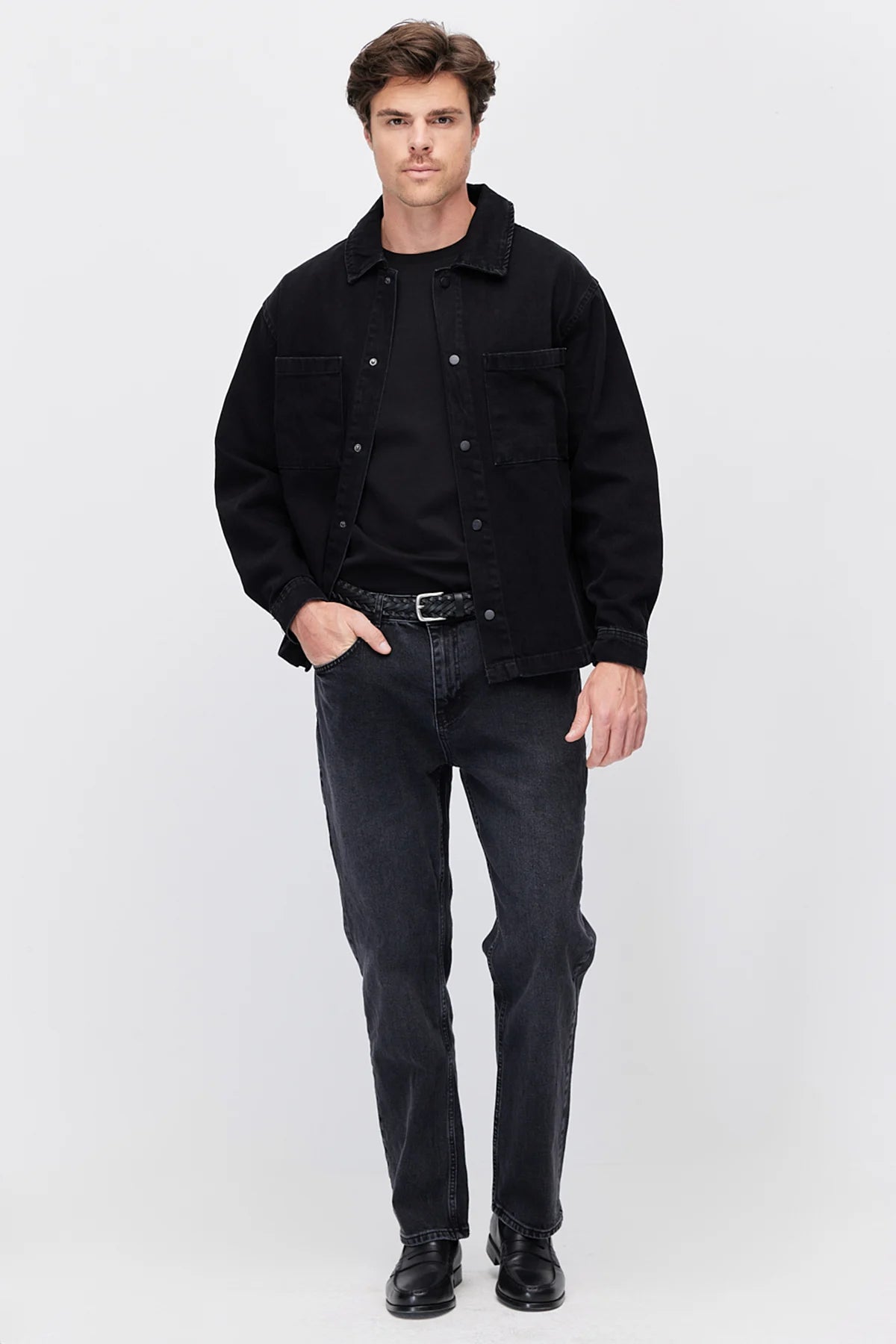 Men's Wide-Fit Denim Jacket with Pockets