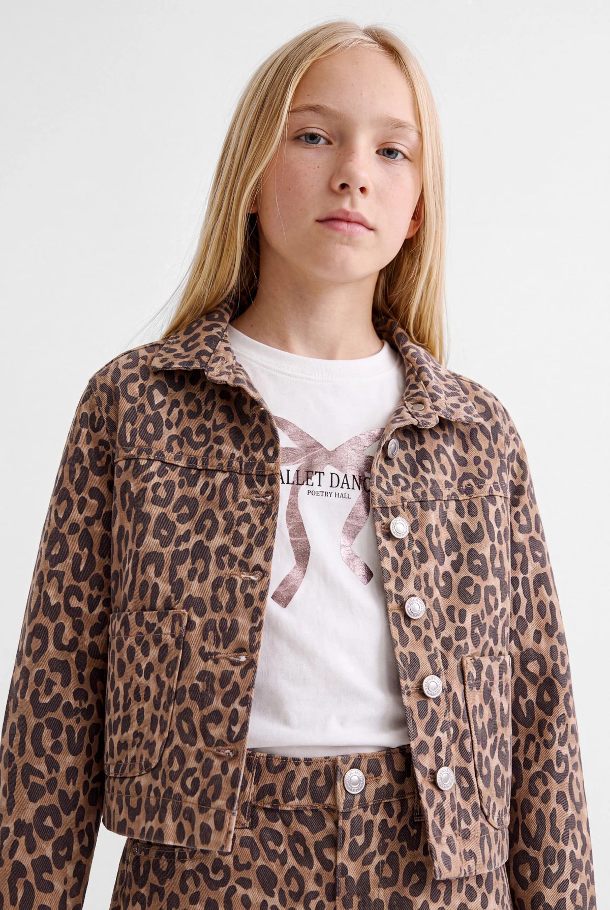Girls' Leopard Print Gabardine Jacket