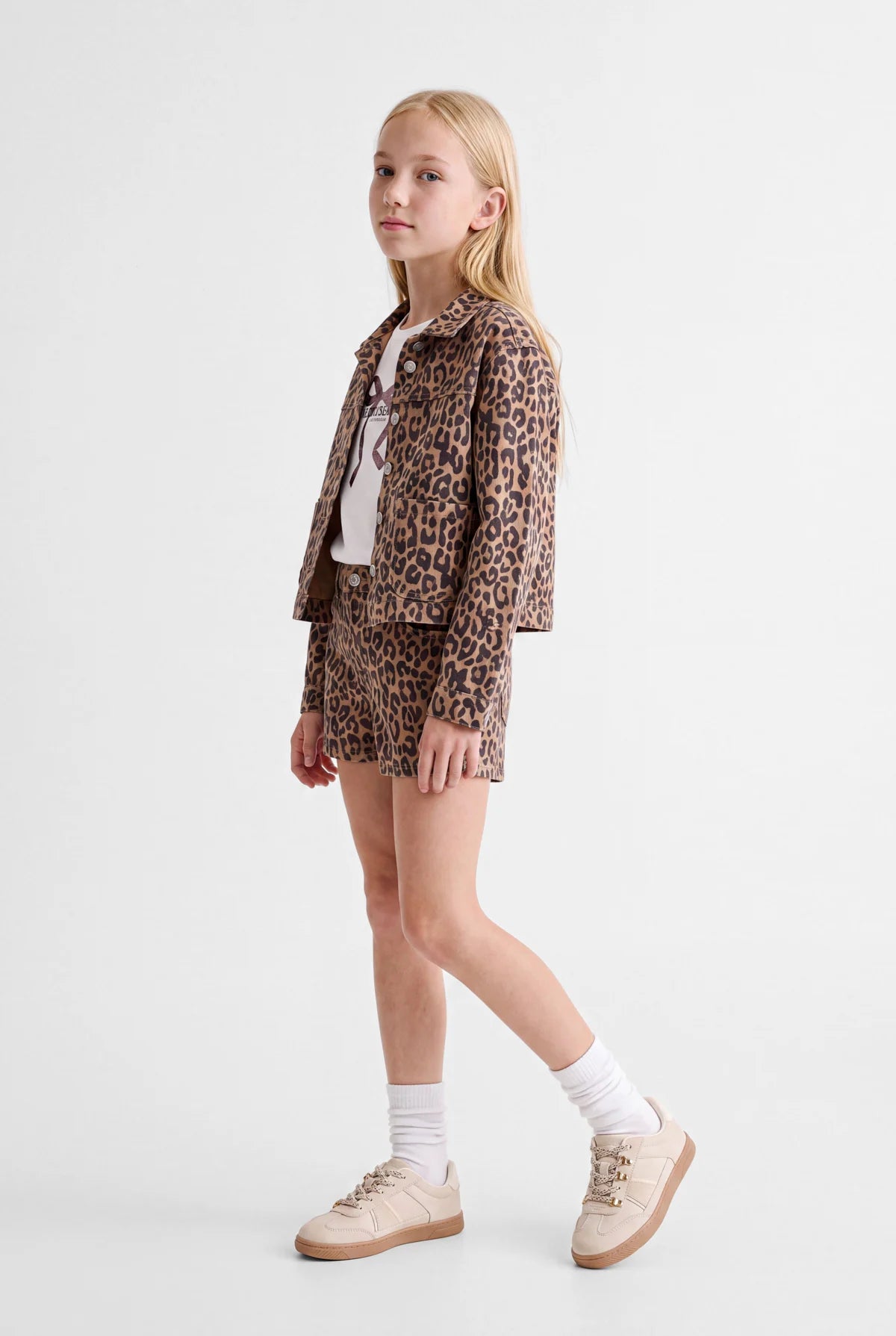 Girls' Leopard Print Gabardine Jacket