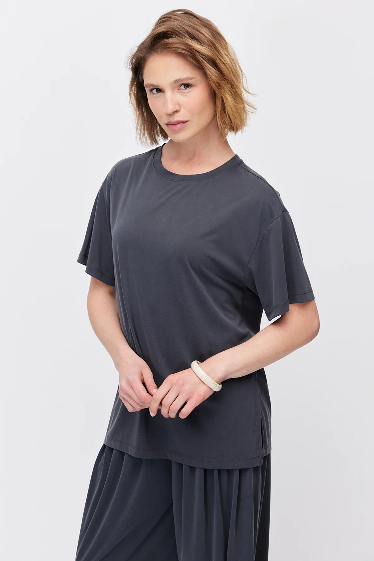 Women's Soft Textured T-shirt with Side Slit Detail