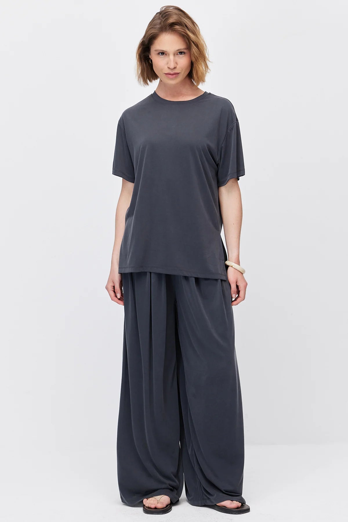 Women's Soft Textured T-shirt with Side Slit Detail