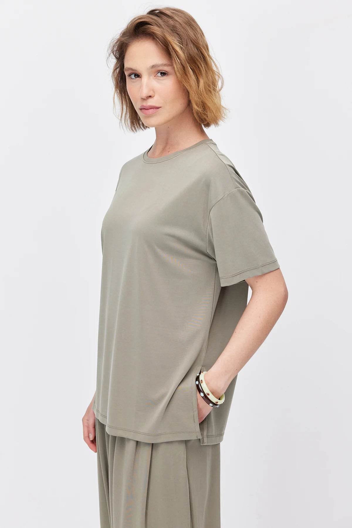 Women's Soft Textured T-shirt with Side Slit Detail
