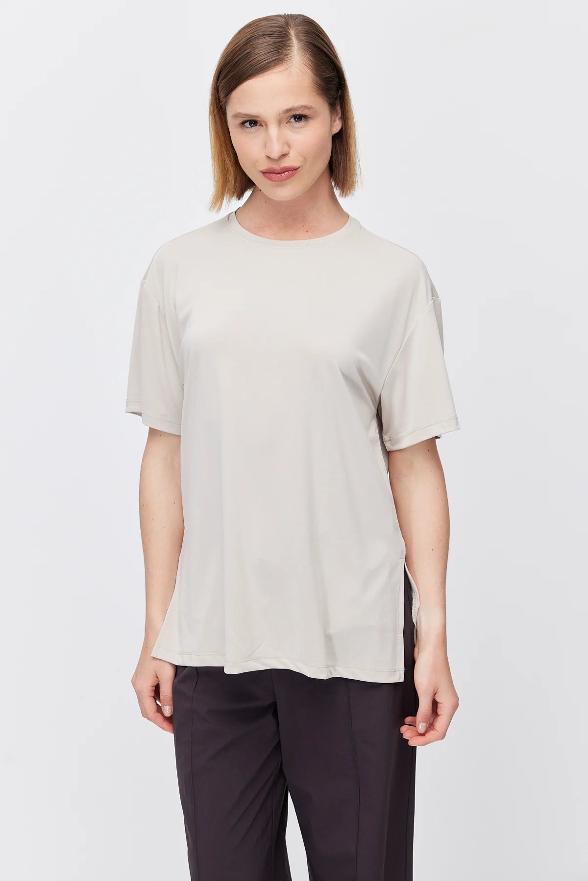 Women's Soft Textured T-shirt with Side Slit Detail