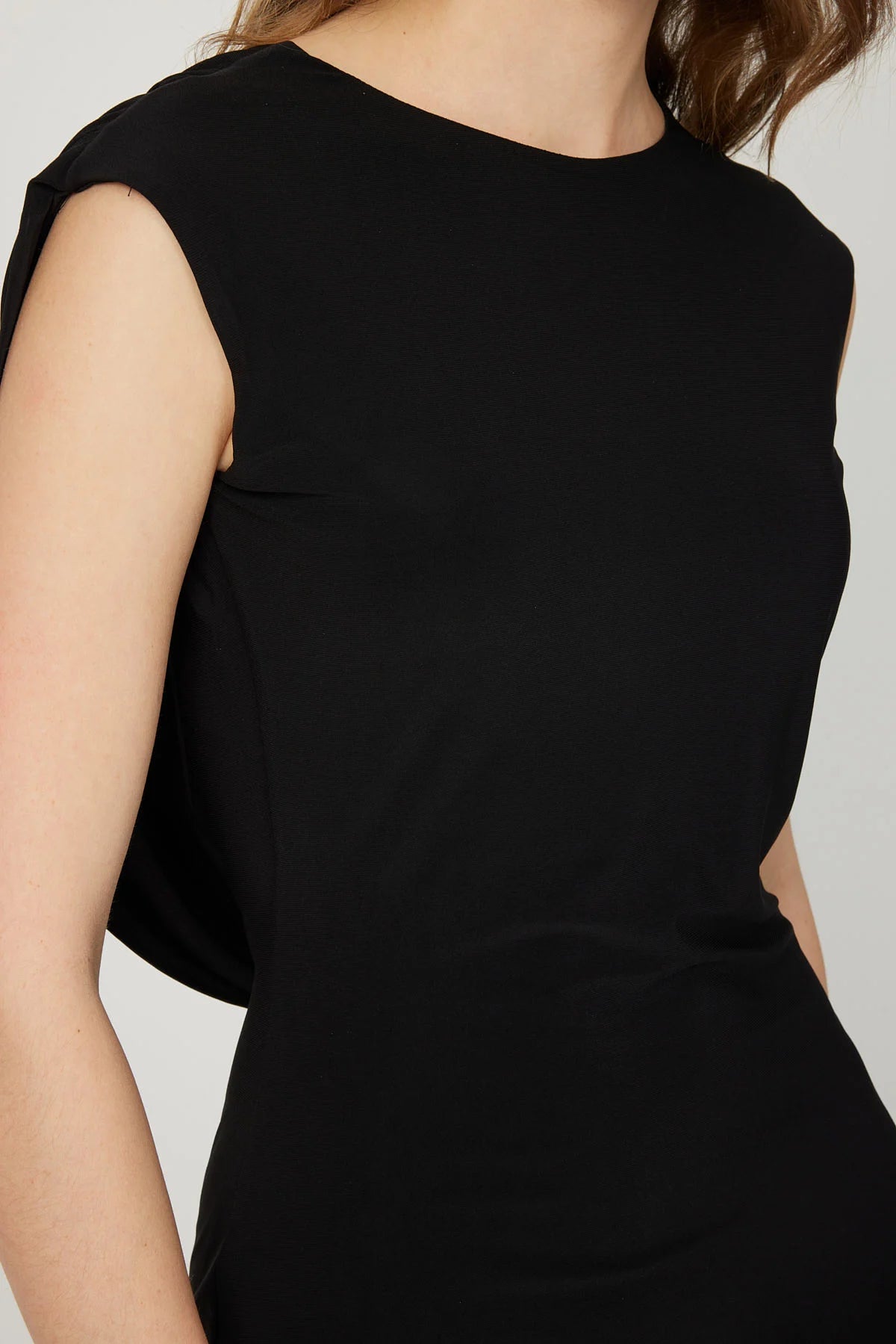Women's Black Midi Dress with Draped Back Detail