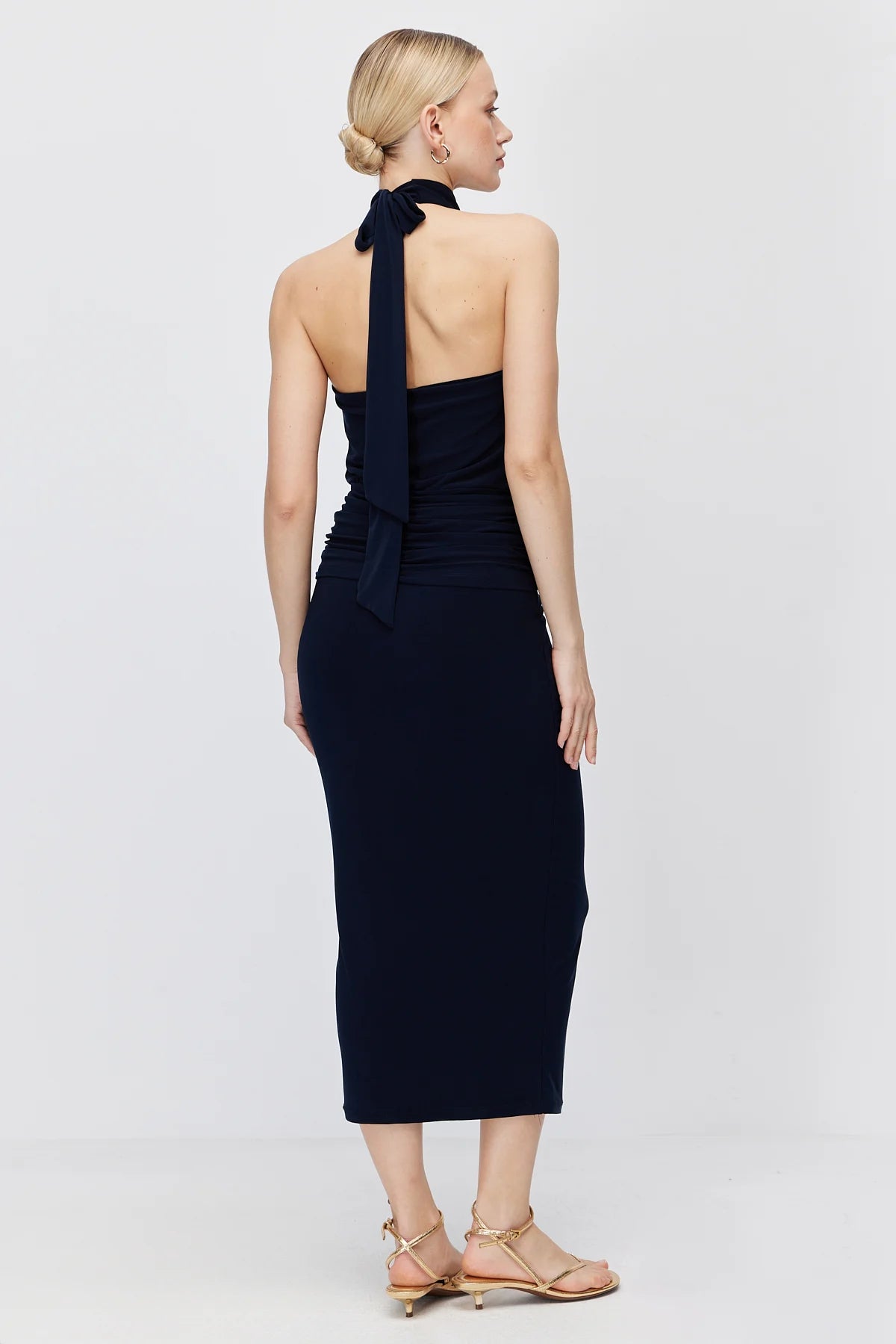 Women's Halter Neck Buckle Midi Dress