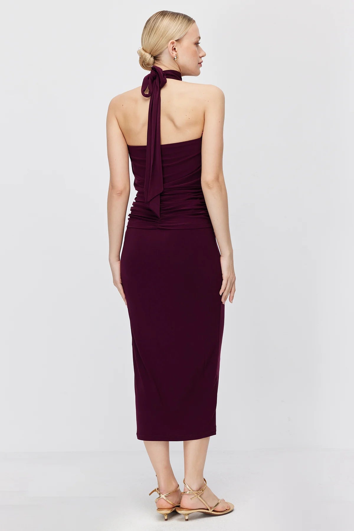 Women's Halter Neck Buckle Midi Dress