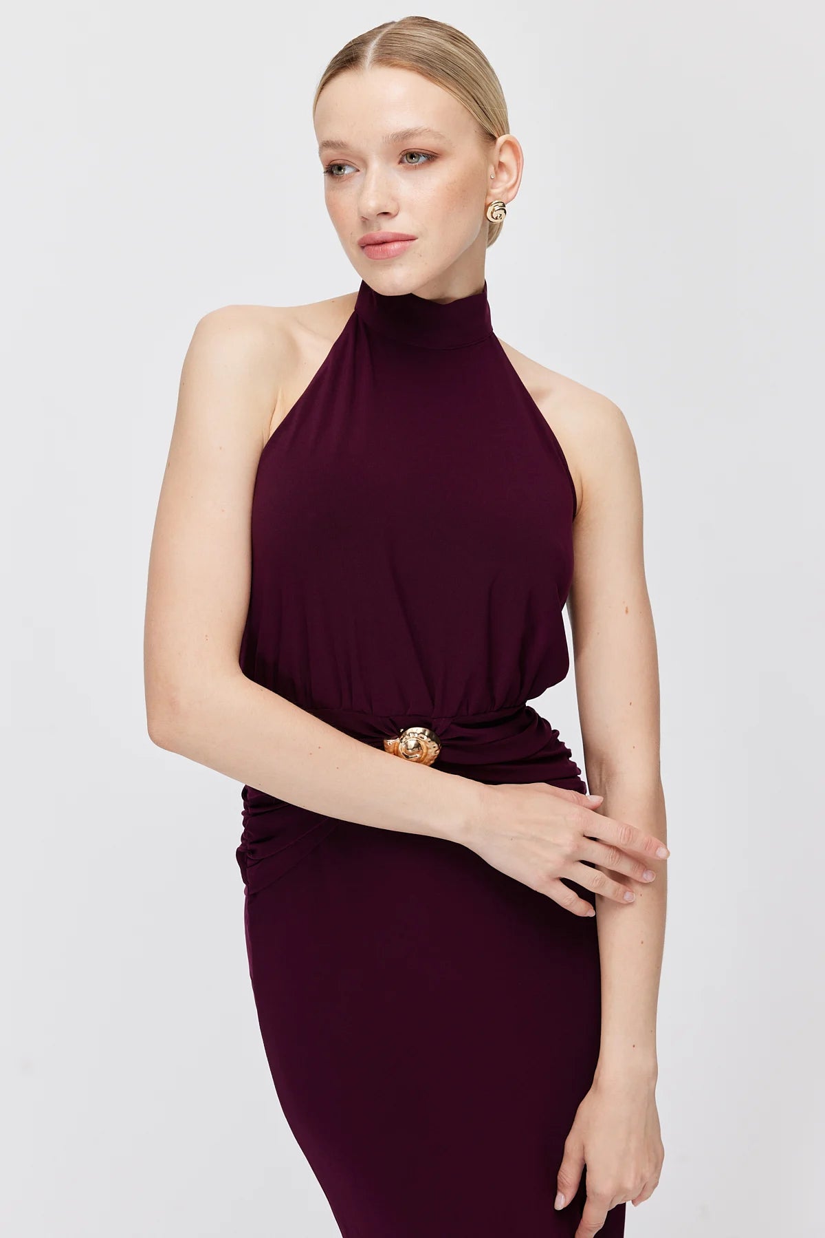 Women's Halter Neck Buckle Midi Dress
