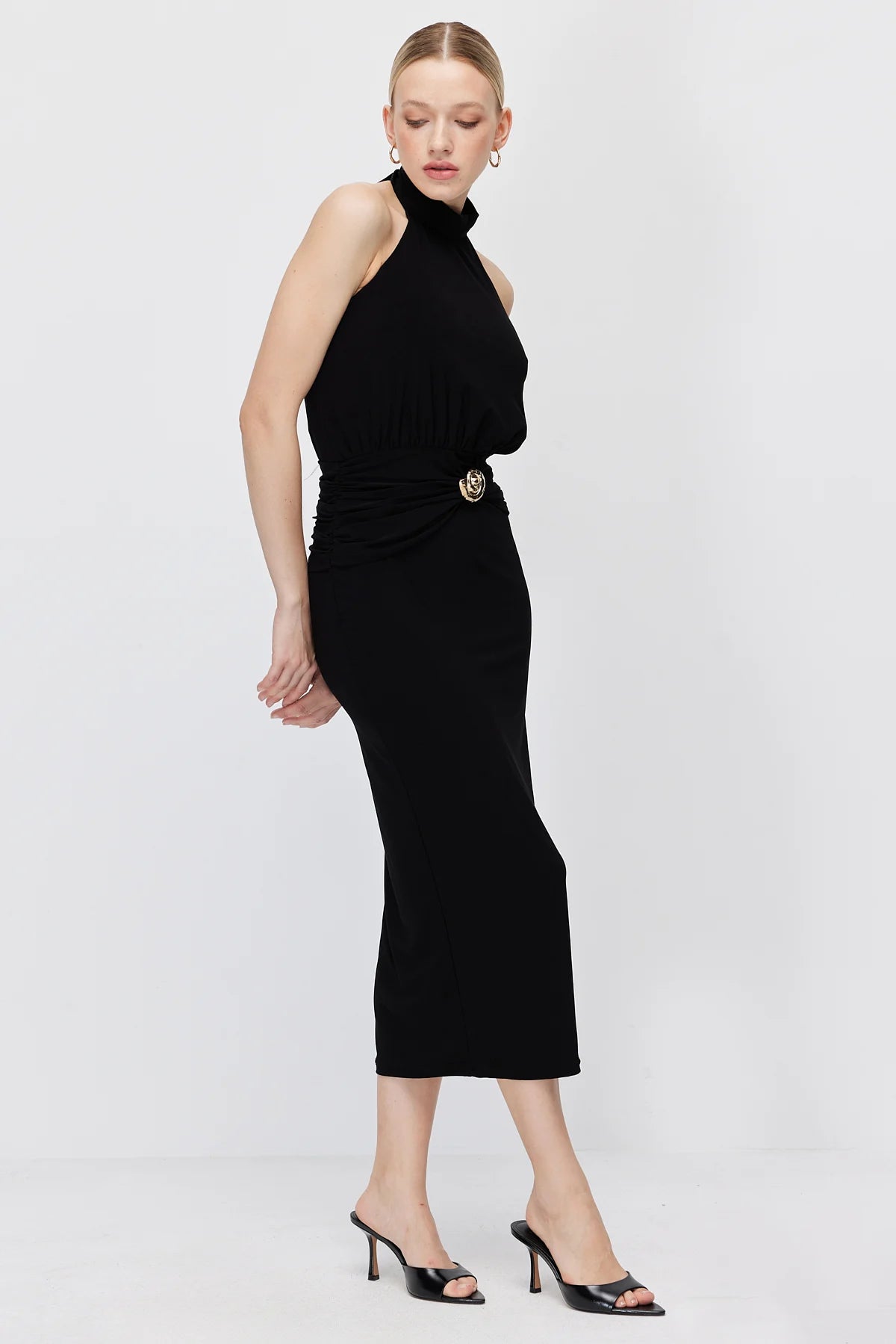Women's Halter Neck Buckle Midi Dress