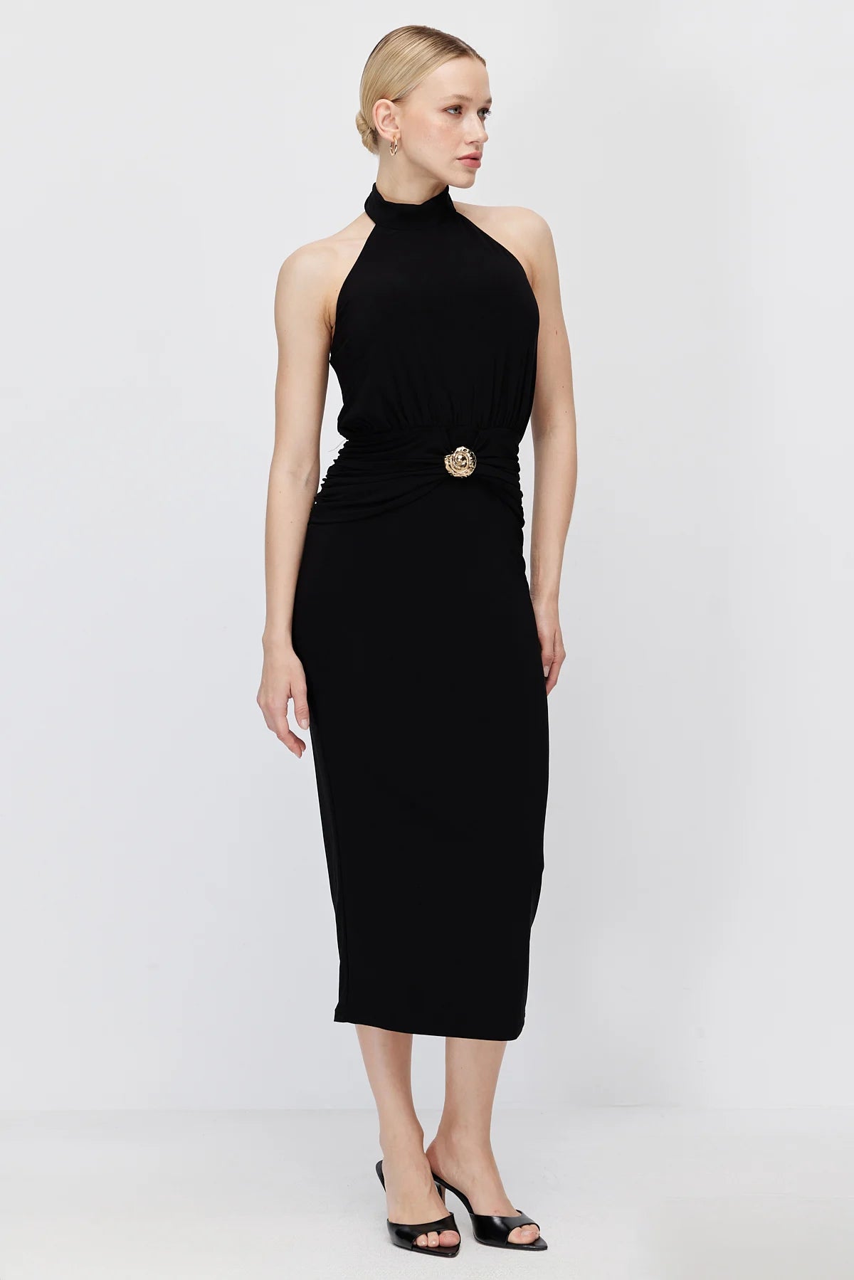 Women's Halter Neck Buckle Midi Dress