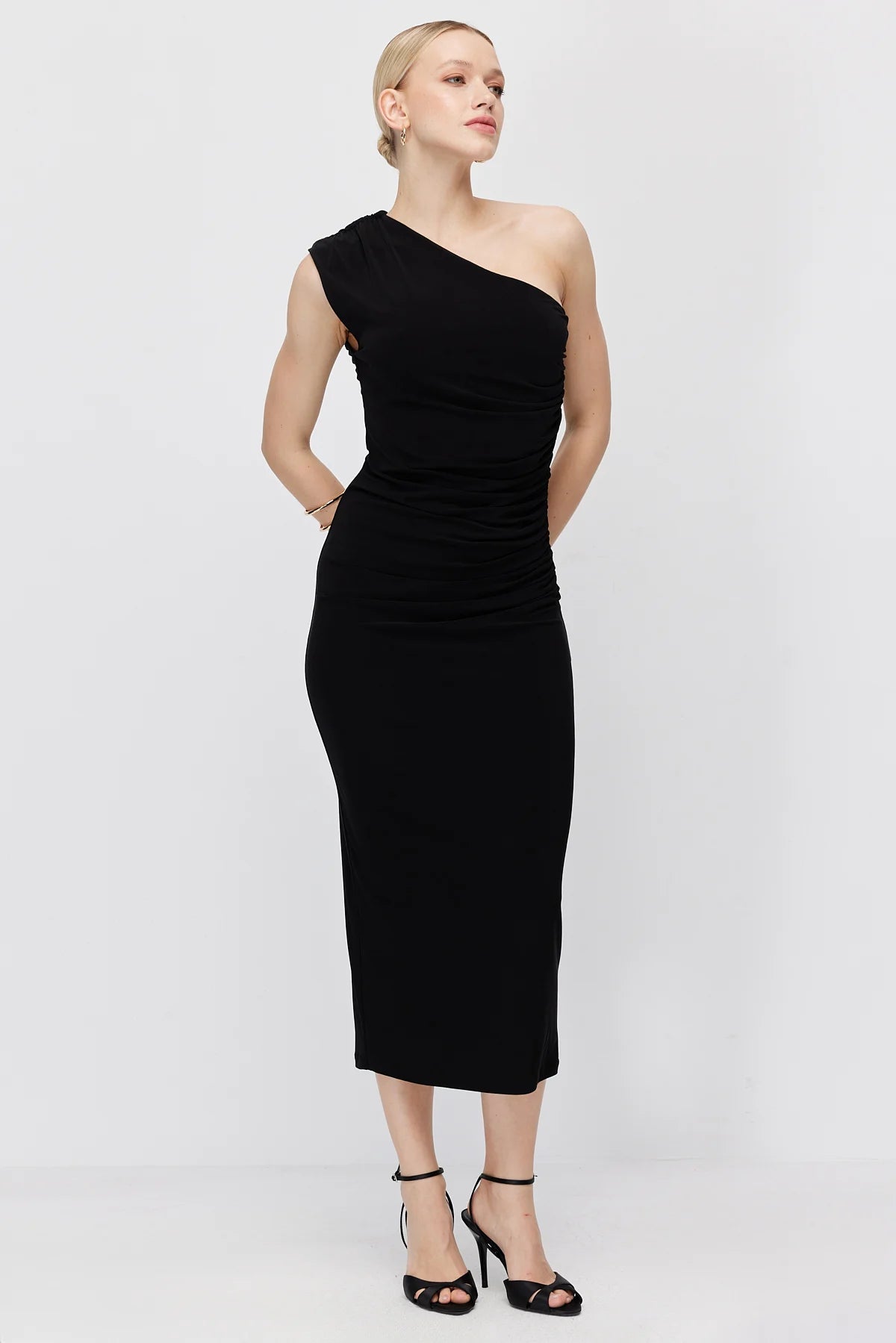 Women's One-Shoulder Drape Detail Dress